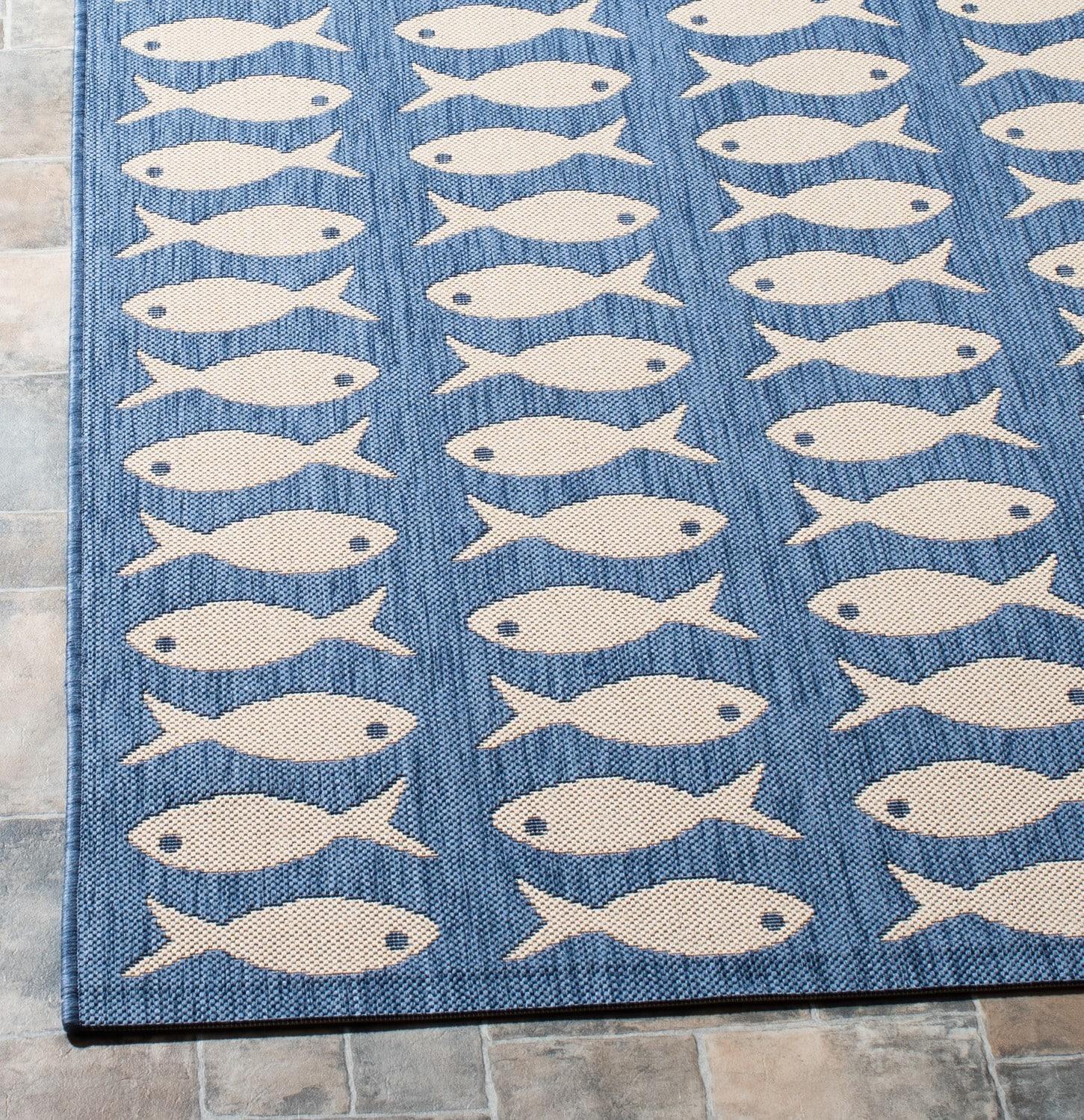 Safavieh Courtyard 2 X 14 (ft) Blue/Beige Indoor/Outdoor Geometric Runner Rug