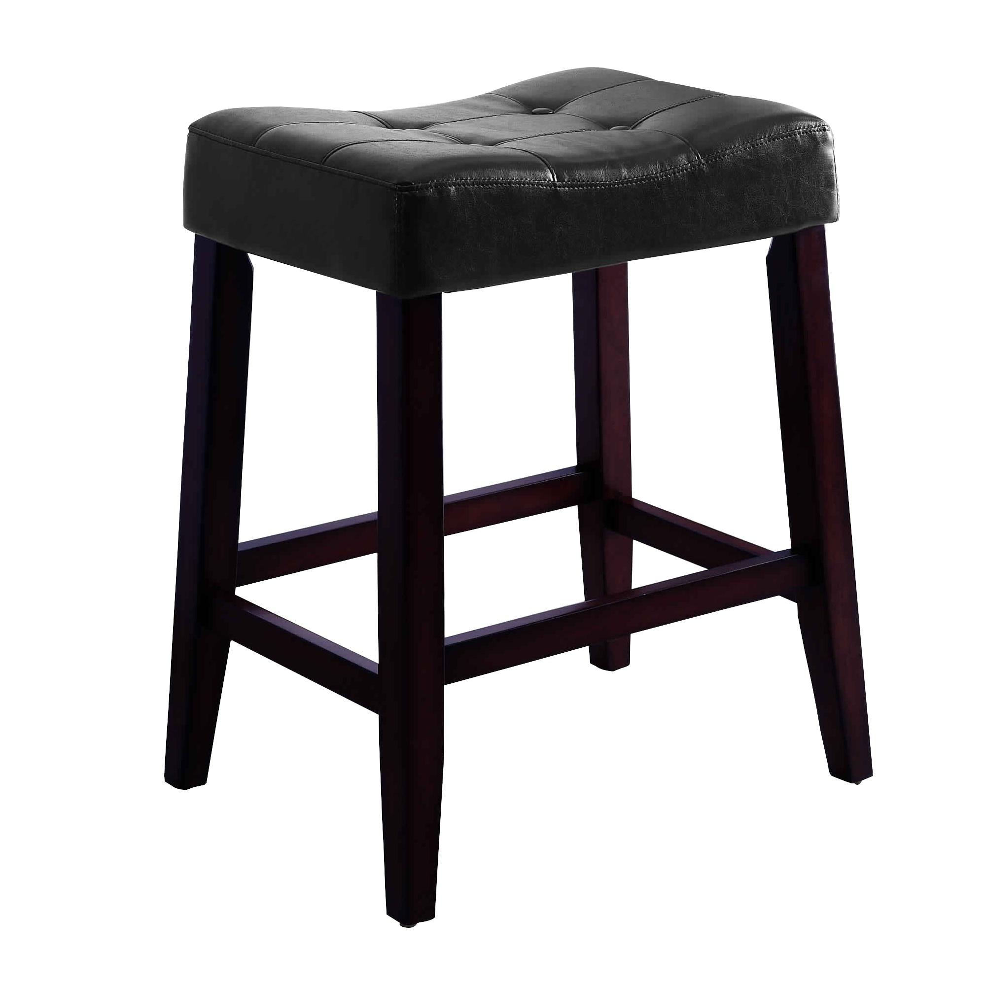 Wooden Stools with Saddle Seat & Button Tufts, Black & Brown - Set of 2