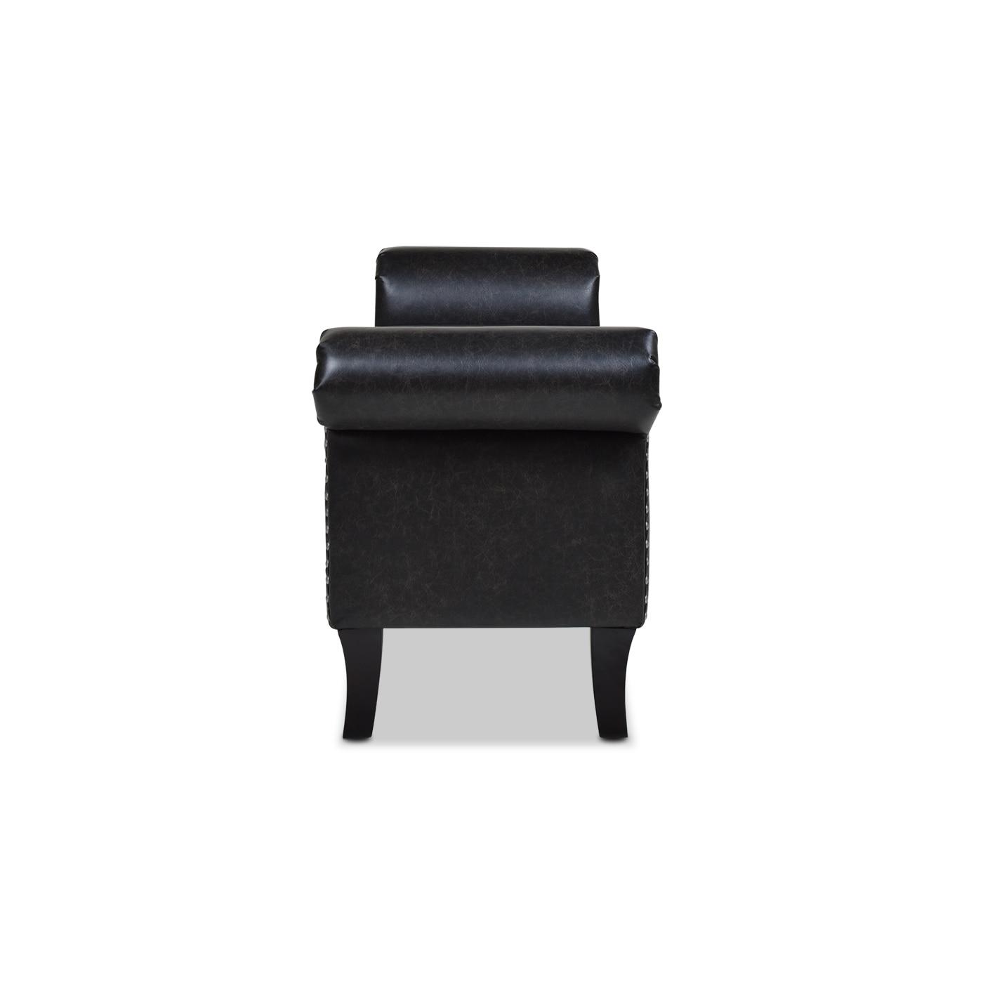 Kathy Roll Arm Entryway Accent Bench Vintage Black Brown Faux Leather