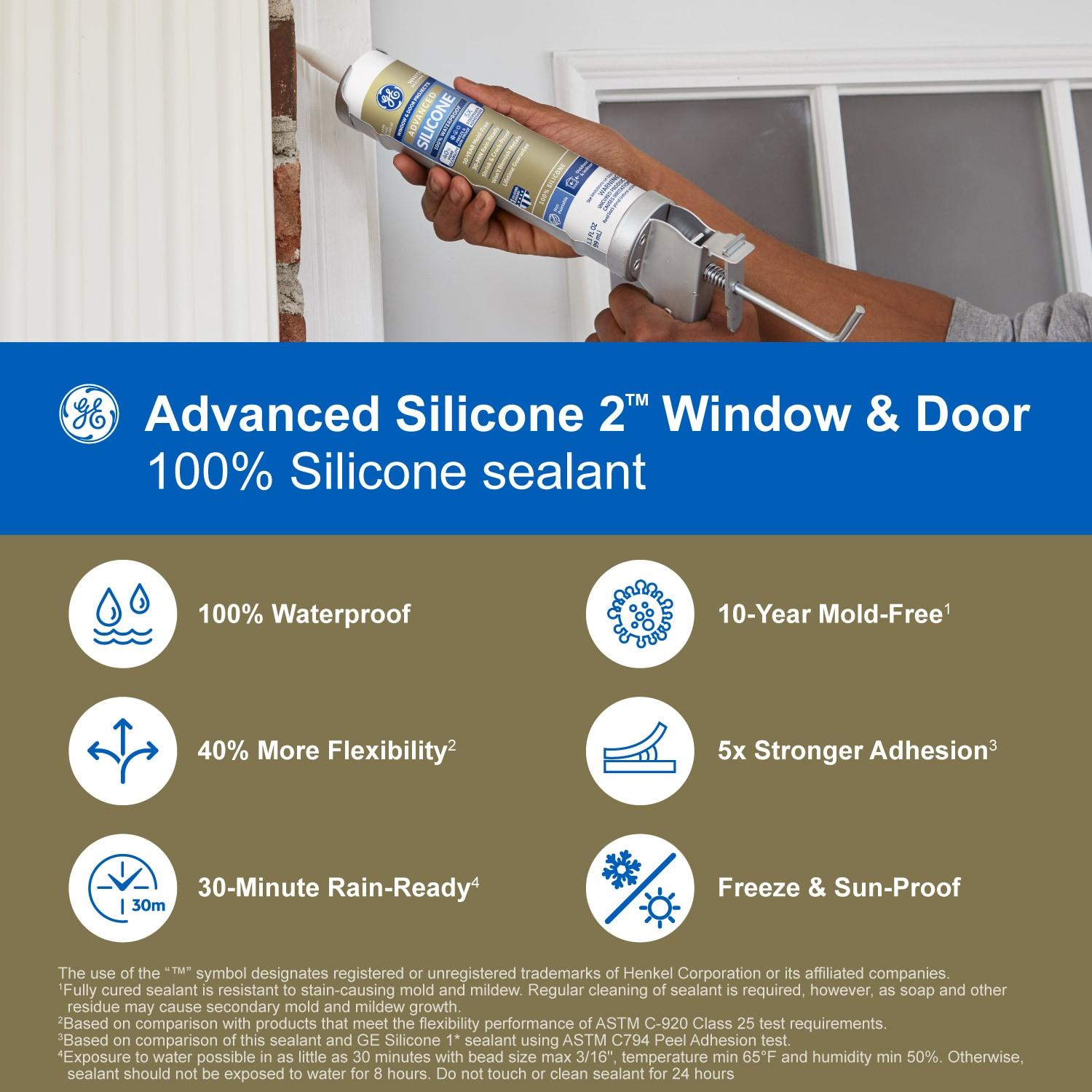 GE Advanced Silicone 2 Windows, Doors, Exteriors 10.1-oz Window door Light Gray Silicone Caulk
