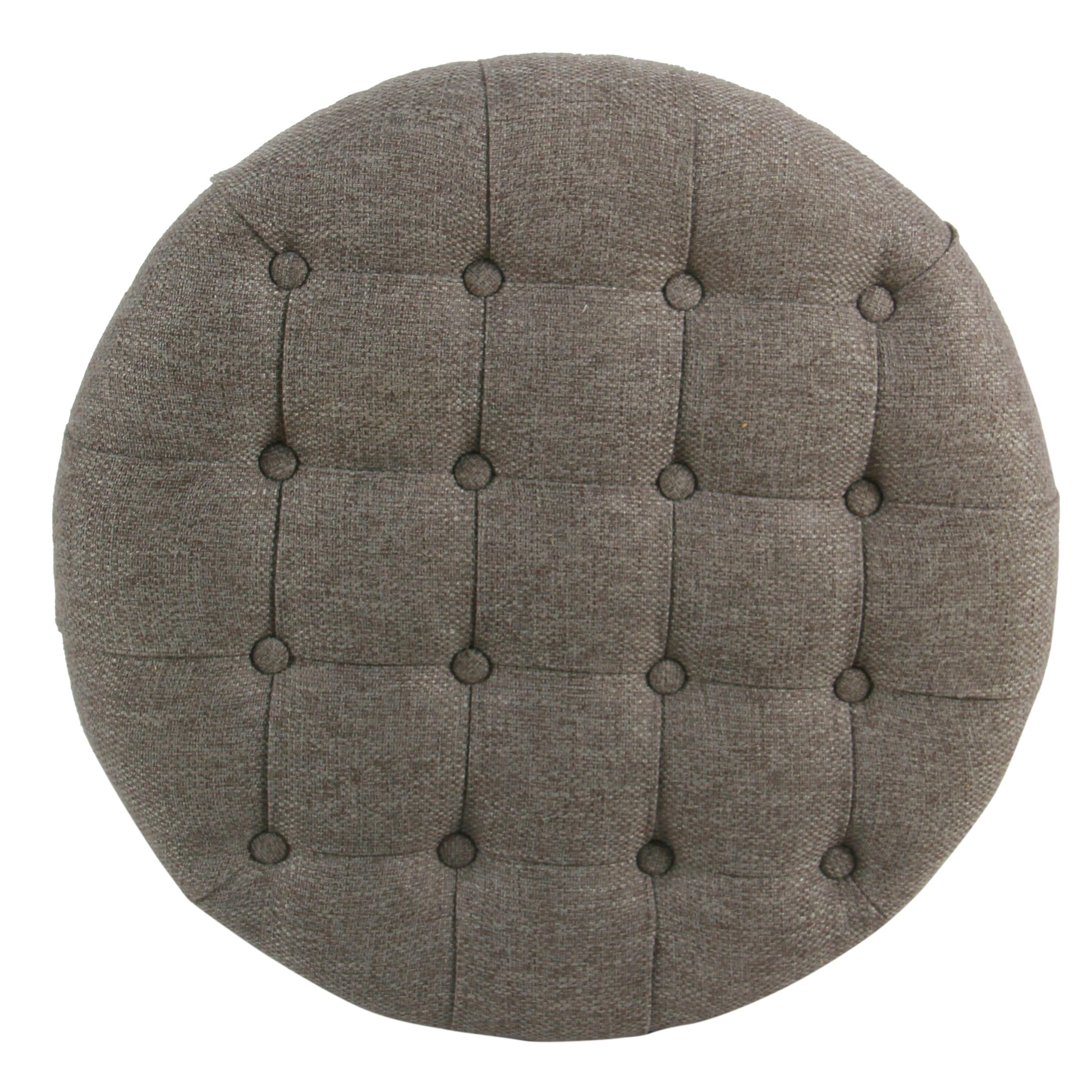 Large Tufted Round Storage Ottoman with Lid & Wood Legs - HomePop