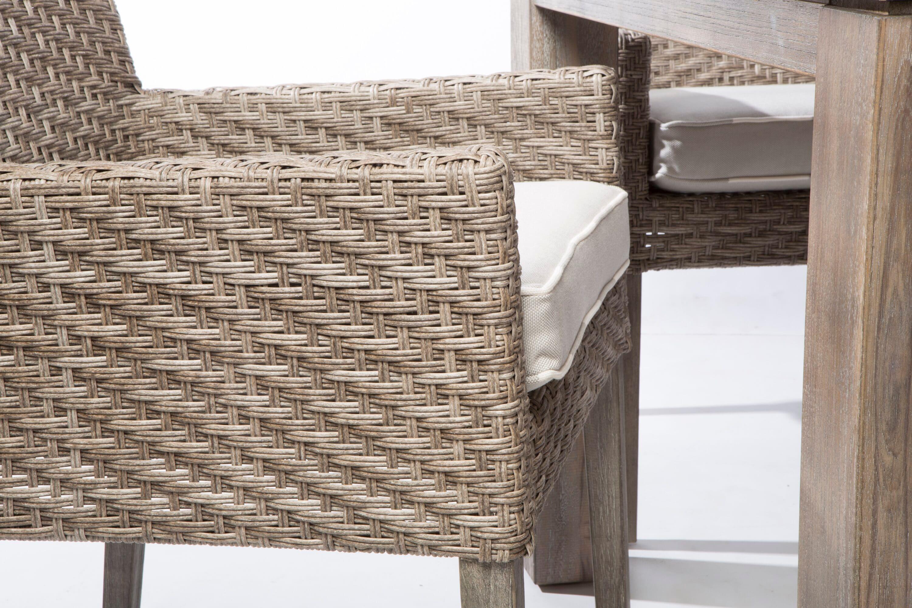 Alfresco Home Cornwall 7Pc Wicker and Wood Patio Dining Set Degas/Vintage Patina