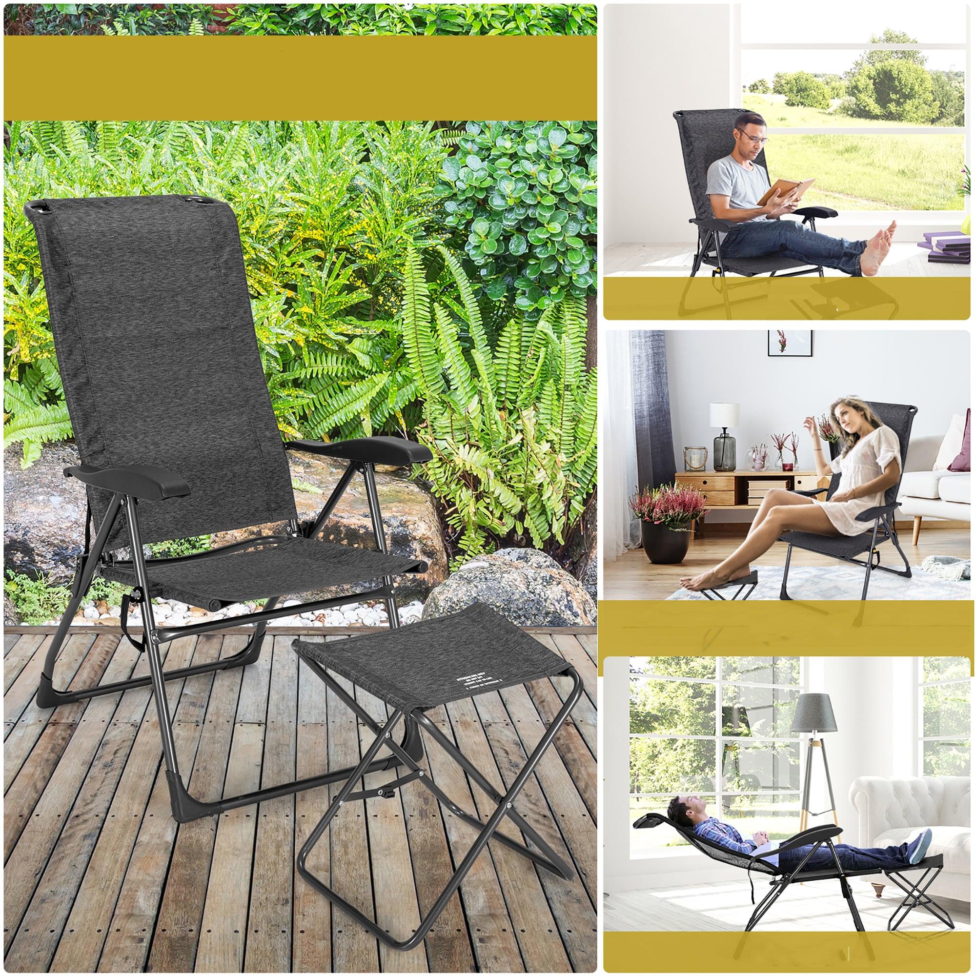 Gray Steel Folding Outdoor Patio Chair Set with Ottomans