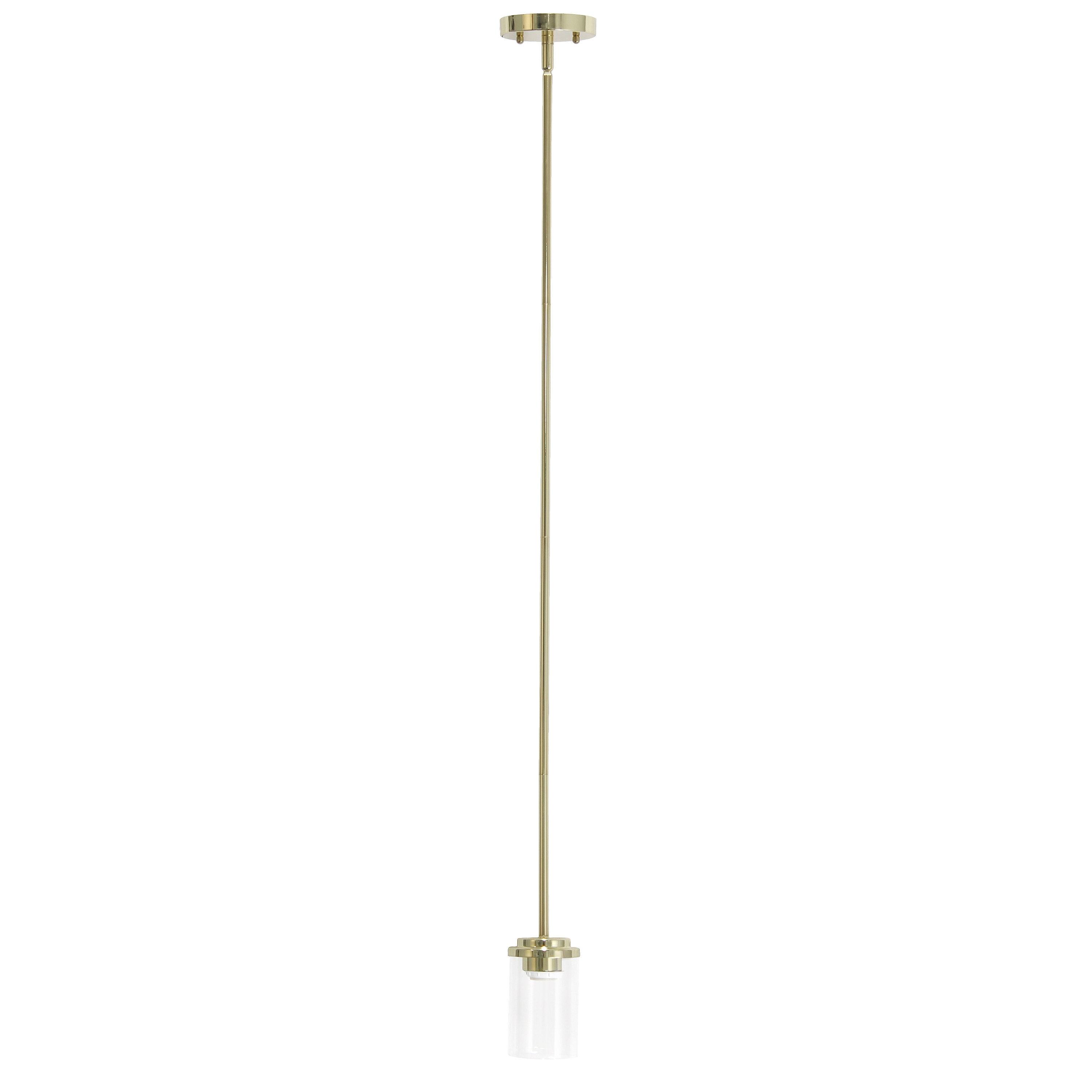 1-Light 5.75" Minimalist Industrial Farmhouse Adjustable Hanging Clear Cylinder Glass Pendant Gold - Lalia Home: UL Listed, Metal Body
