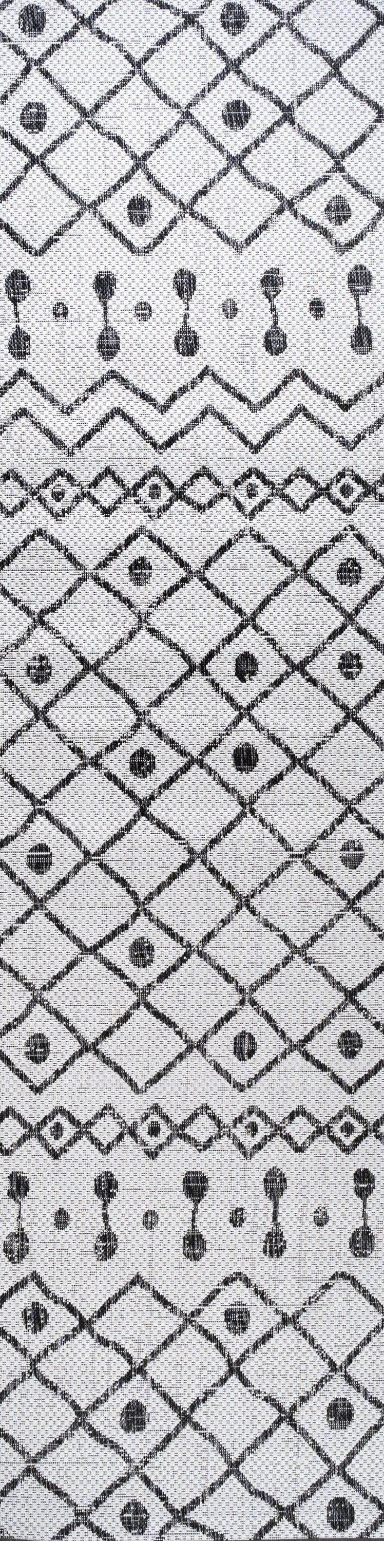 2'x10' Nokat Modern Bohemian Styled Indoor/Outdoor Runner Rug, Ivory/Black - JONATHAN Y