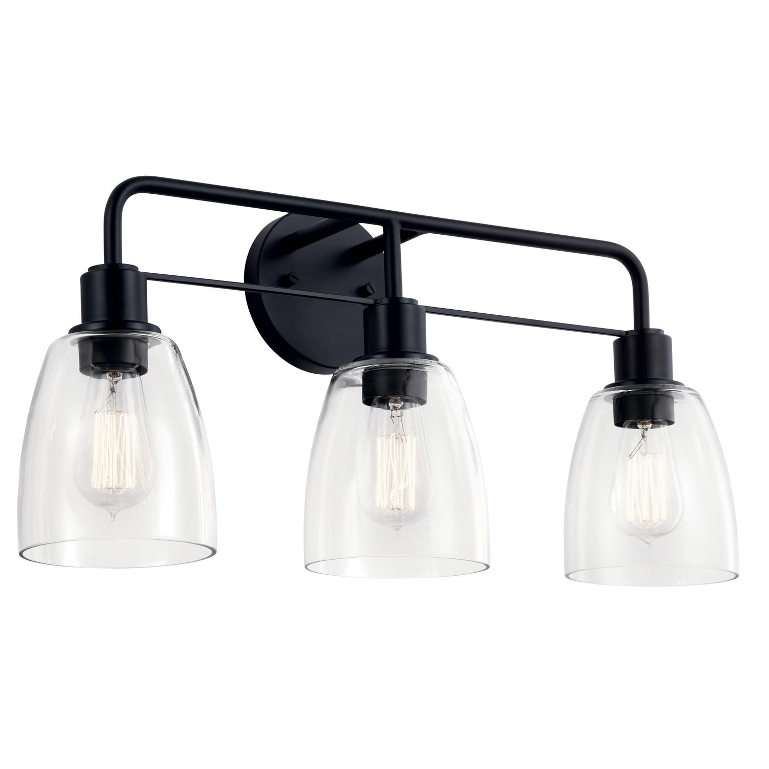 Black 3-Light Vanity Fixture with Clear Glass Shades