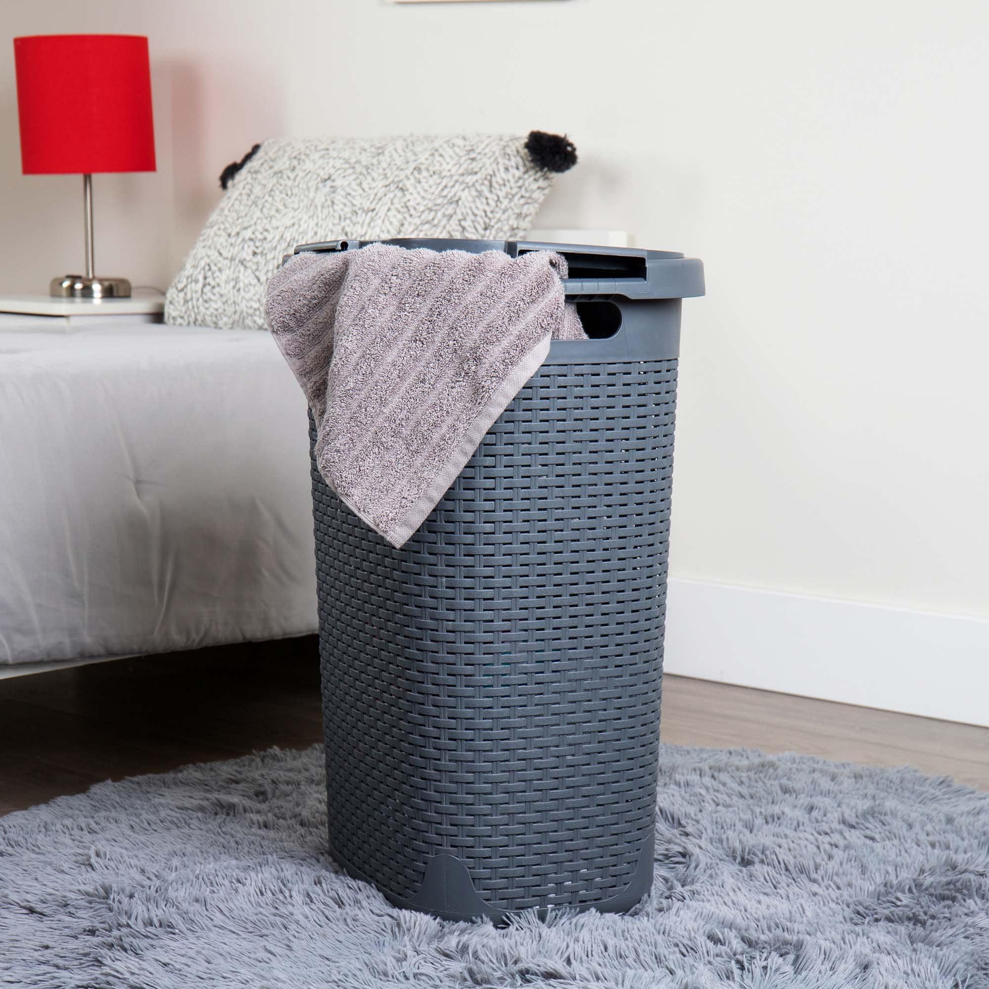 Mind Reader Mind Reader 60L Slim Laundry Hamper, Clothes Basket, Lid, Wicker Style, Plastic