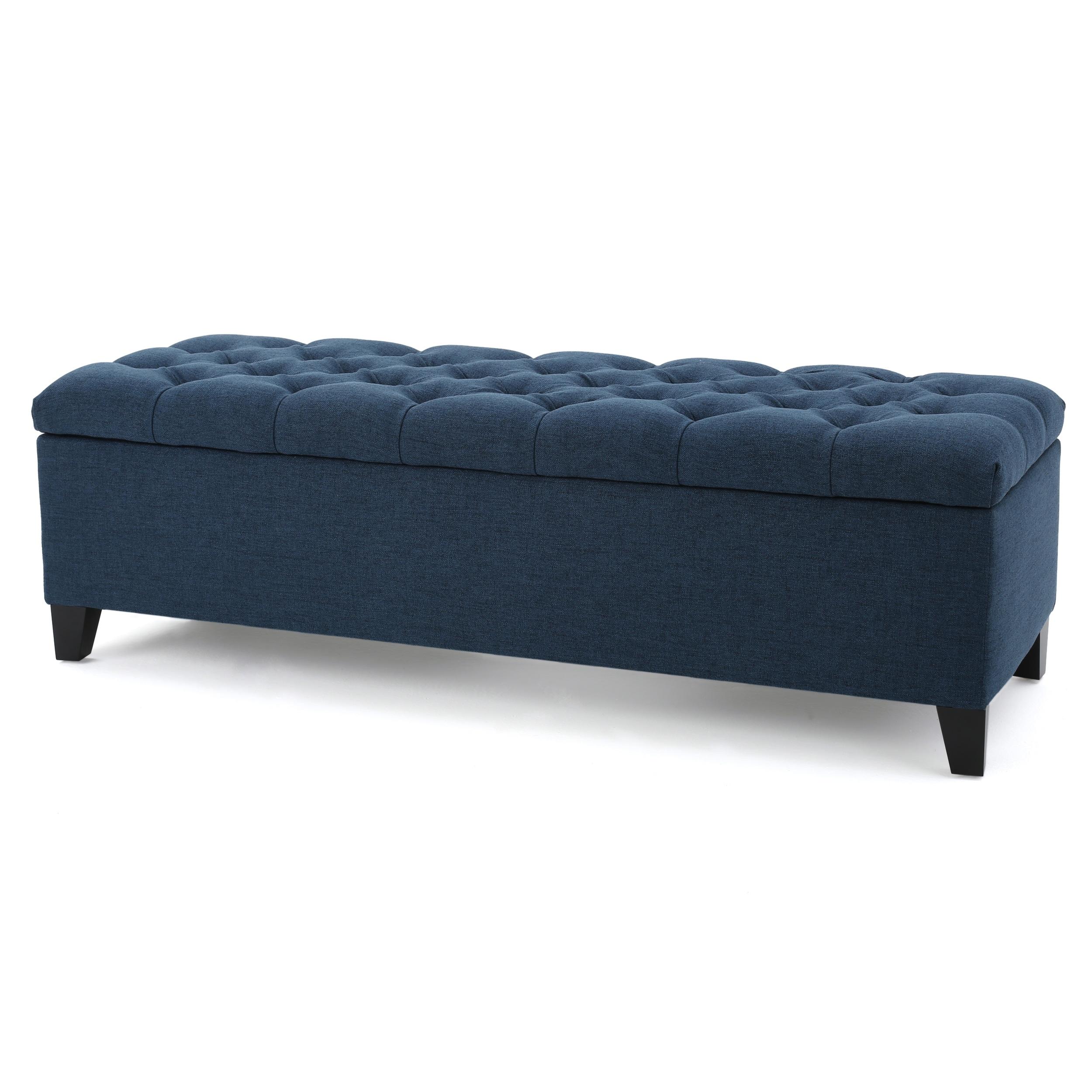 Ottilie Storage Ottoman Dark Blue - Christopher Knight Home: Upholstered Bedroom Seating with Tufted Lid