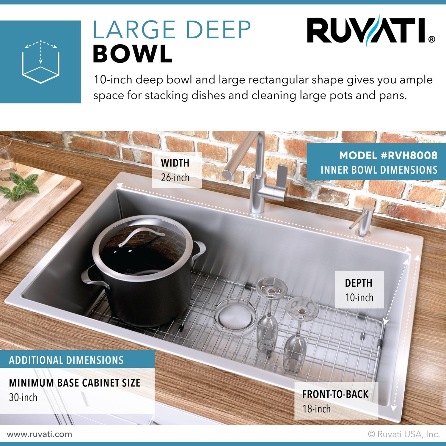 Ruvati 28-inch Drop-in Topmount 16 Gauge Stainless Steel Rounded Corners Kitchen Sink Single Bowl