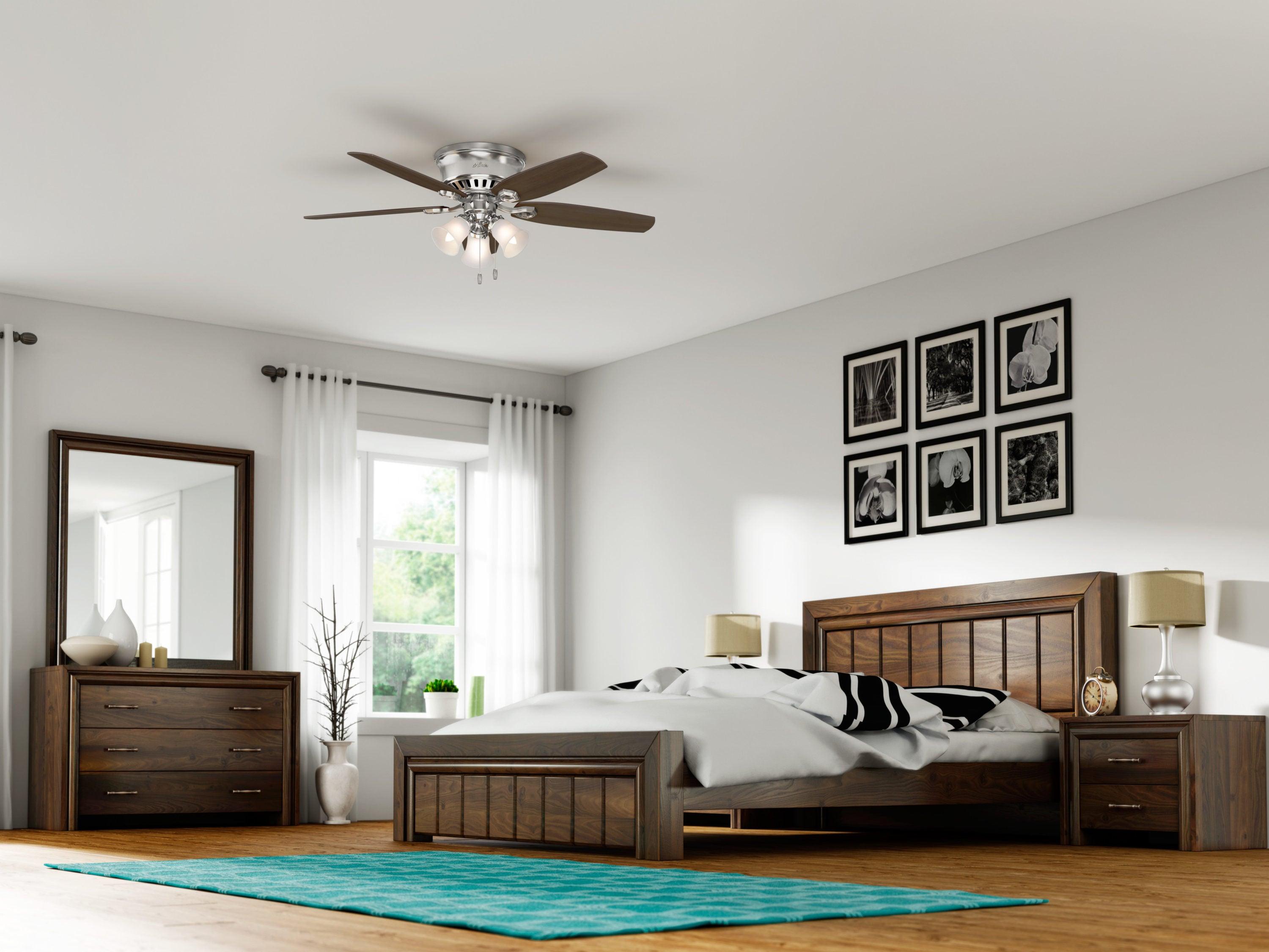Builder Low Profile 52" 5 - Blade Flush Mount Ceiling Fan with Lights and Pull Chains