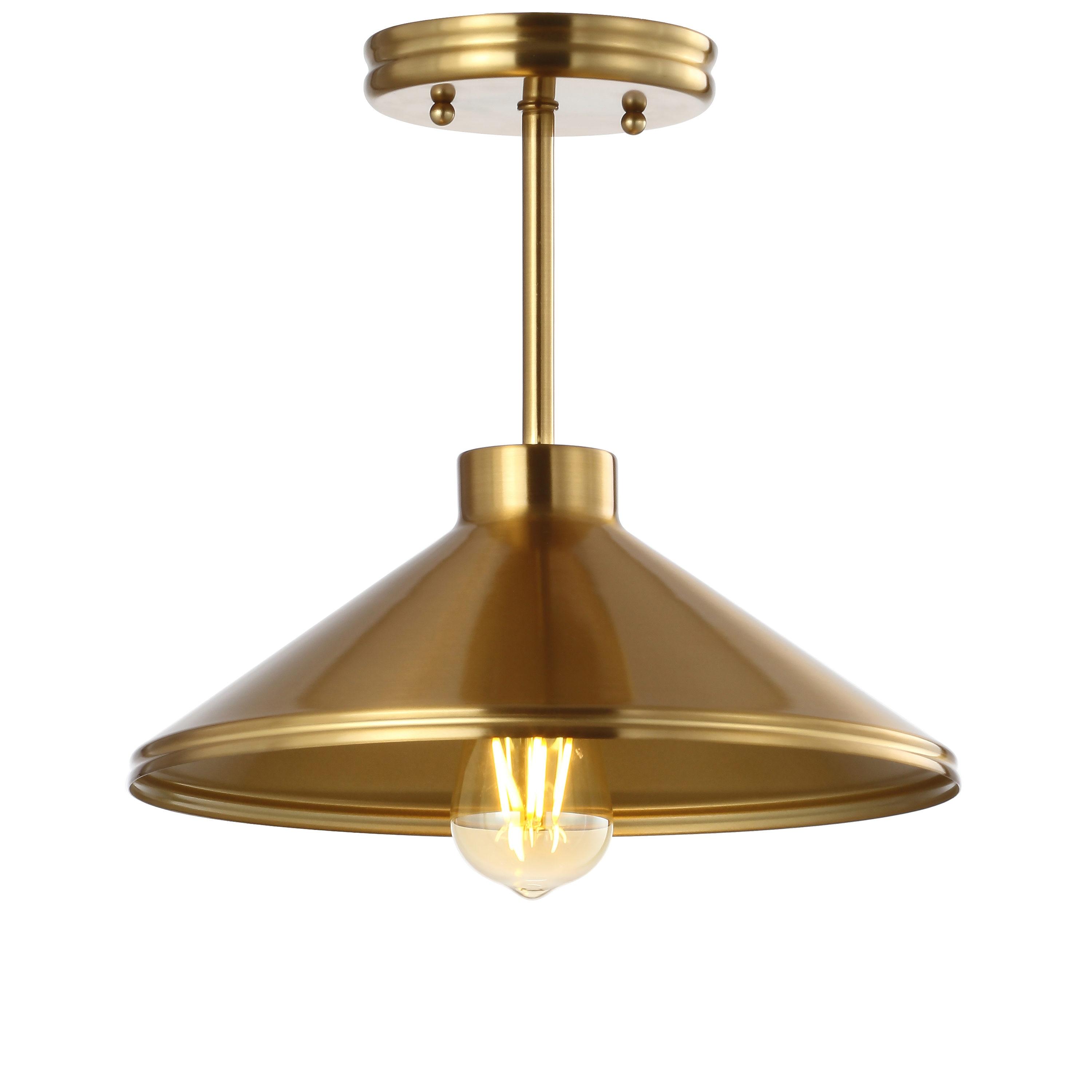 Cisco 11.75" Iron Modern Farmhouse LED Semi Flush Mount, Brass Gold