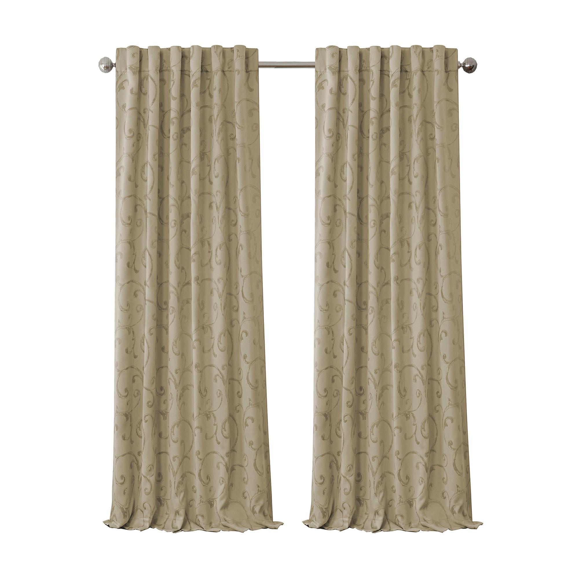 Mia Jacquard Scroll Blackout Window Curtain Panel - 52" x 84" - Natural - Elrene Home Fashions