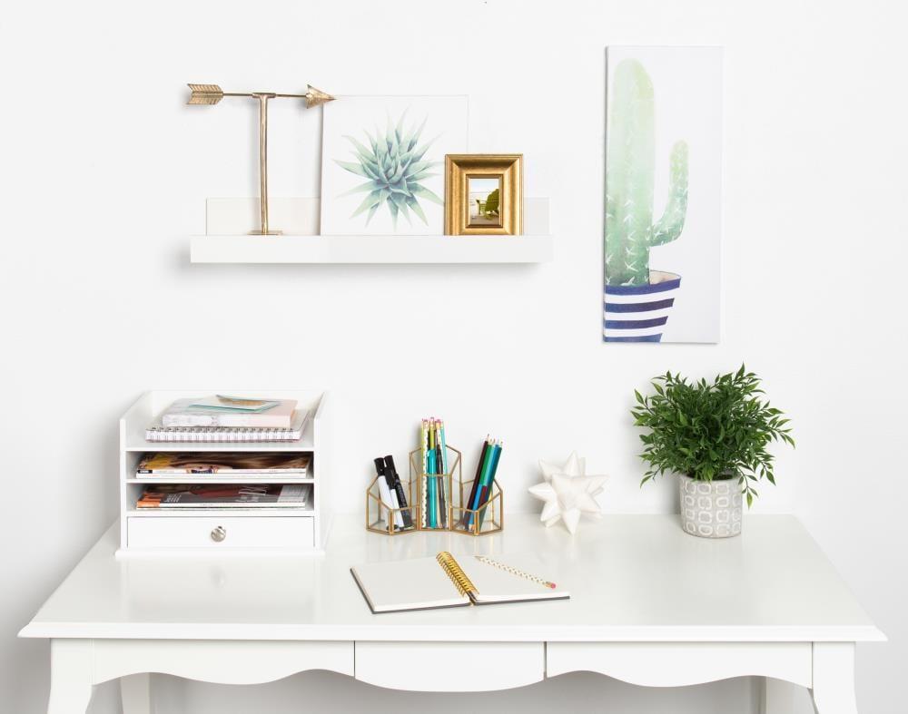 Kate and Laurel Rectangle Floating Shelves, 25.21" x 5.81", White