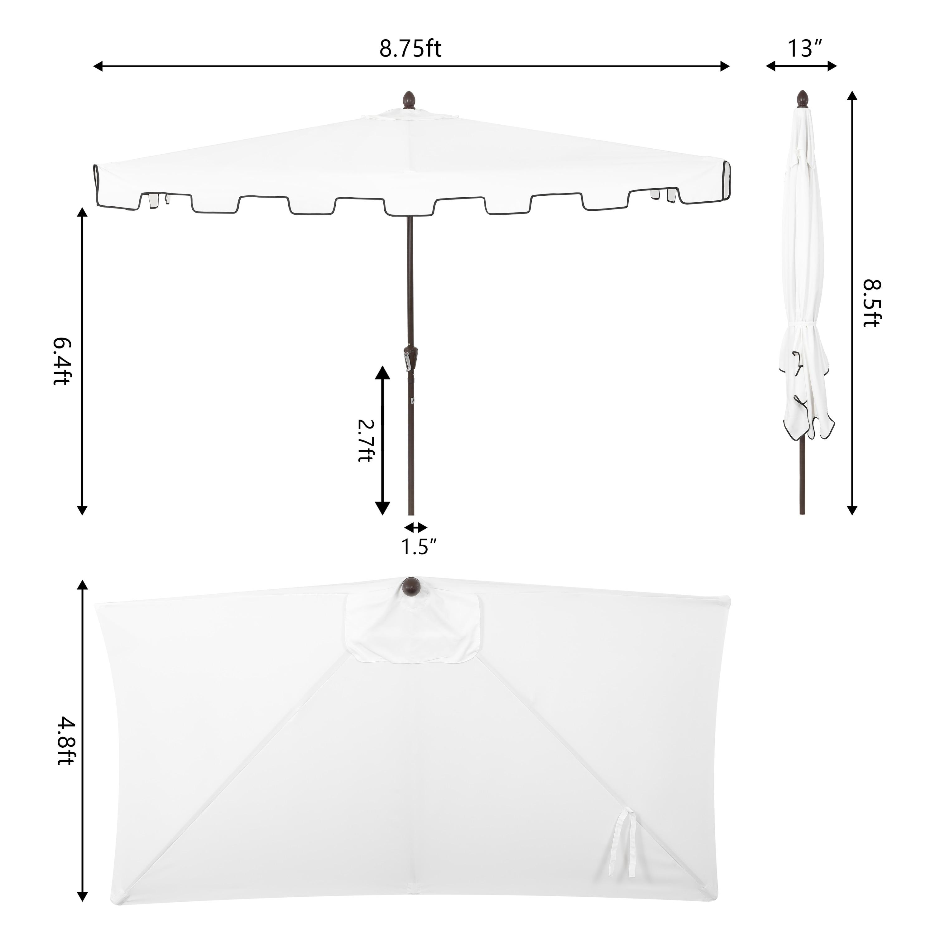 JONATHAN Y Sidney 9 ft. Classic MidCentury Rectangular Half Market Patio Umbrella with Crank, Wind Vent and UV Protection in White/Black