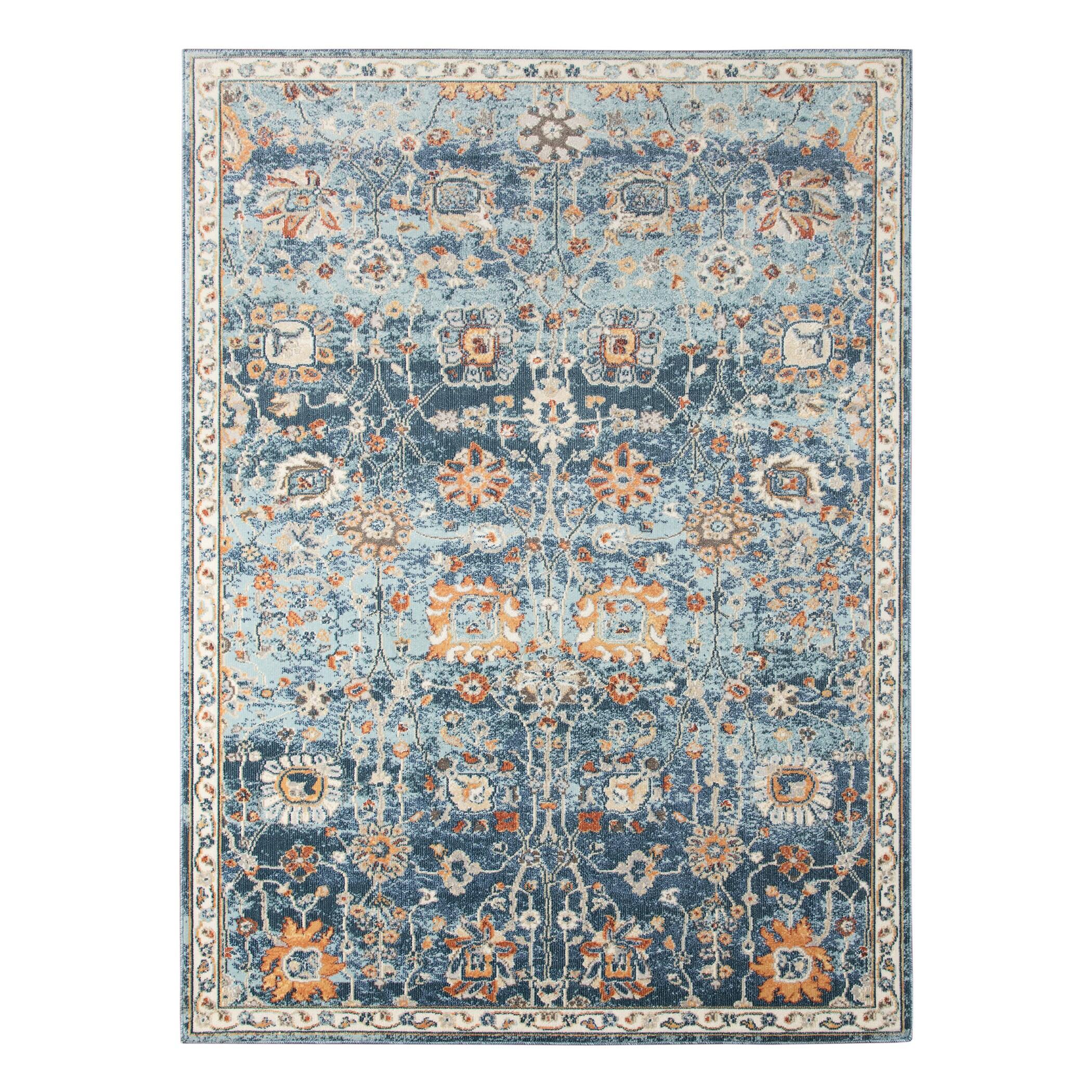 Bohemian Blue and Beige Synthetic 5' x 7' Area Rug