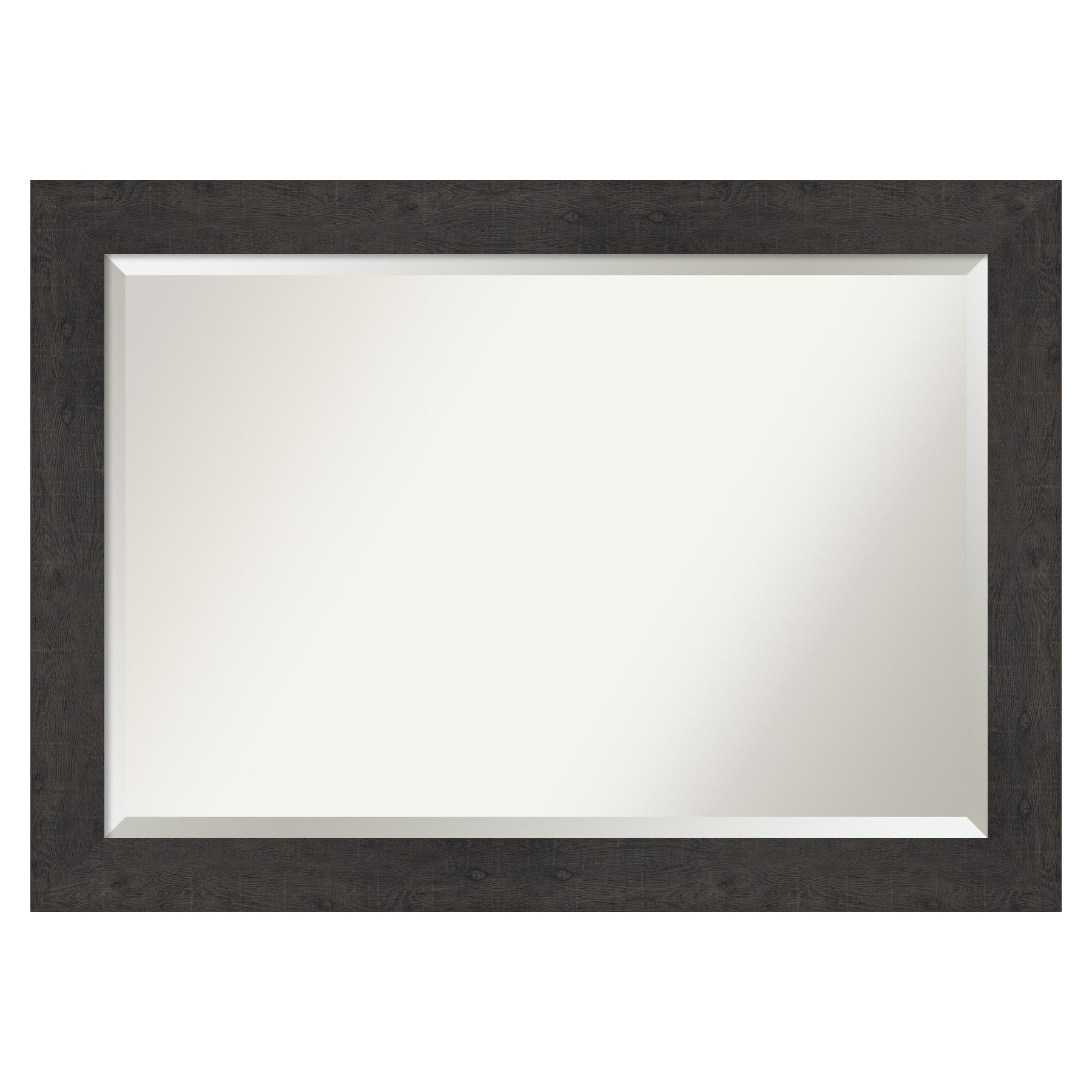 Amanti Art Beveled Bathroom Wall Mirror - Rustic Plank Espresso Frame Outer Size: 41 x 29 in