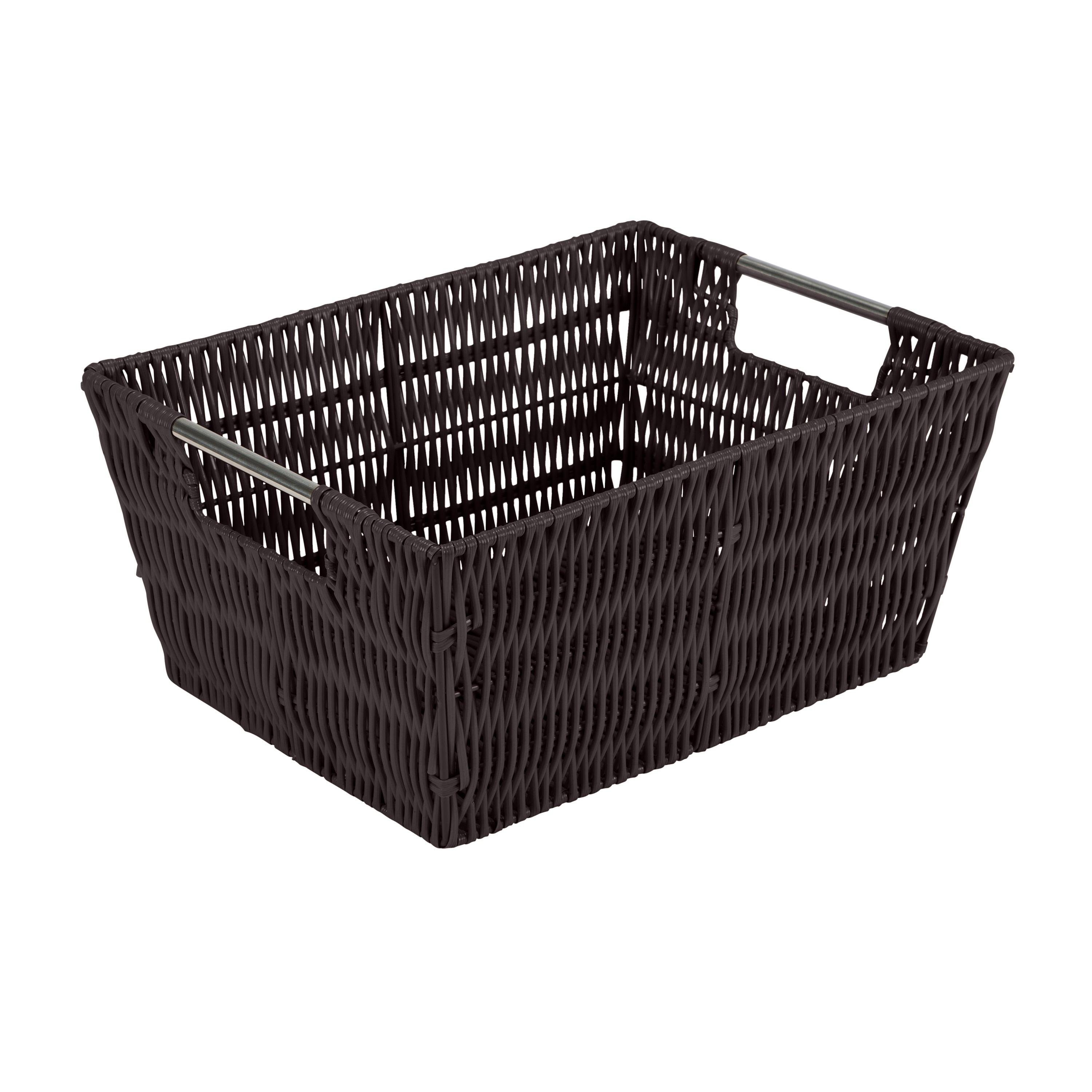 Simplify 3pc Rattan Tote Set with Sterling Silver Handles Chocolate: Decorative Storage Bins, 1456 Volume, No Assembly