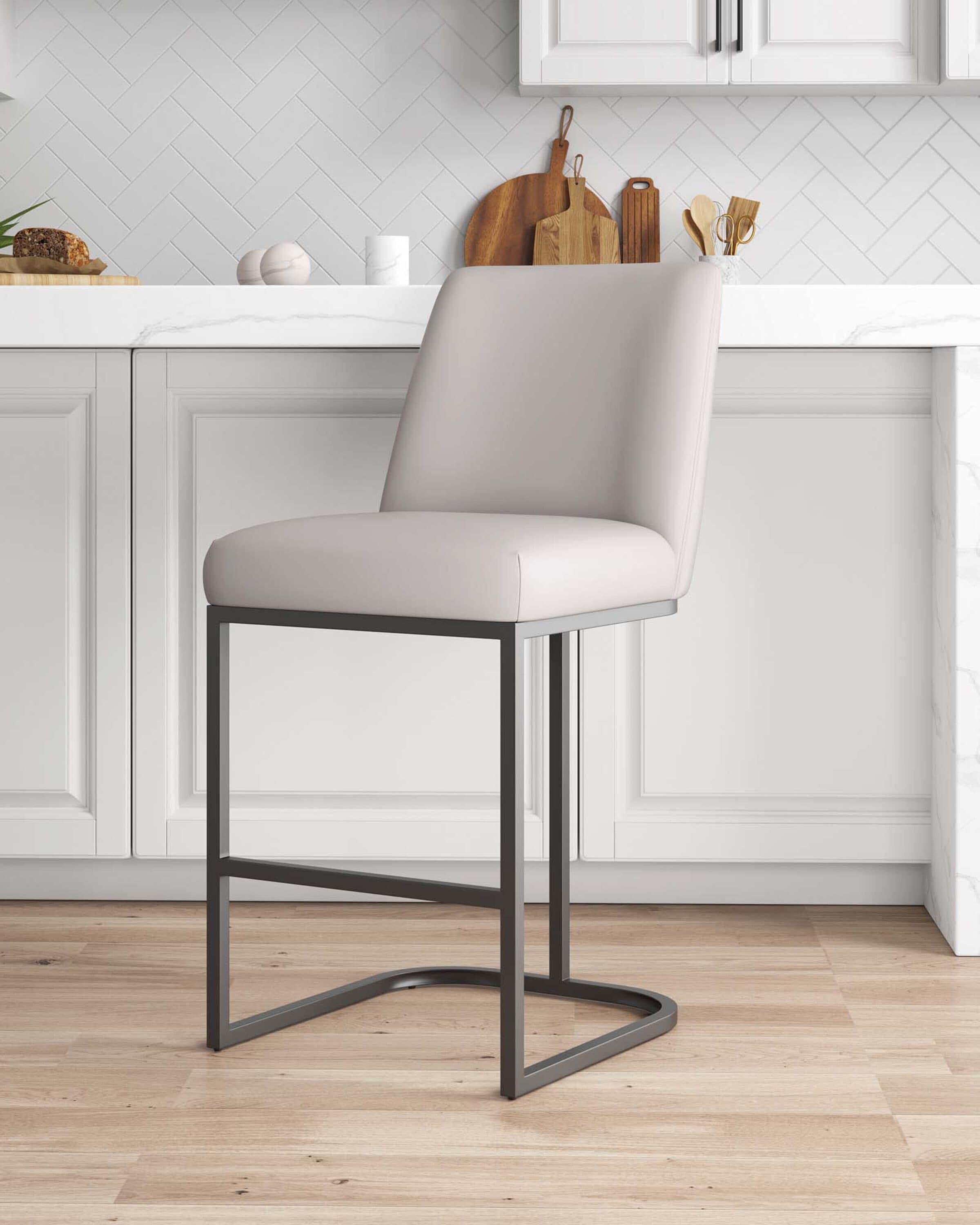 Manhattan Comfort Serena Leatherette Upholstered Metal Counter Height Barstool Light Gray: Modern Sled Base, Padded Back, Footrest