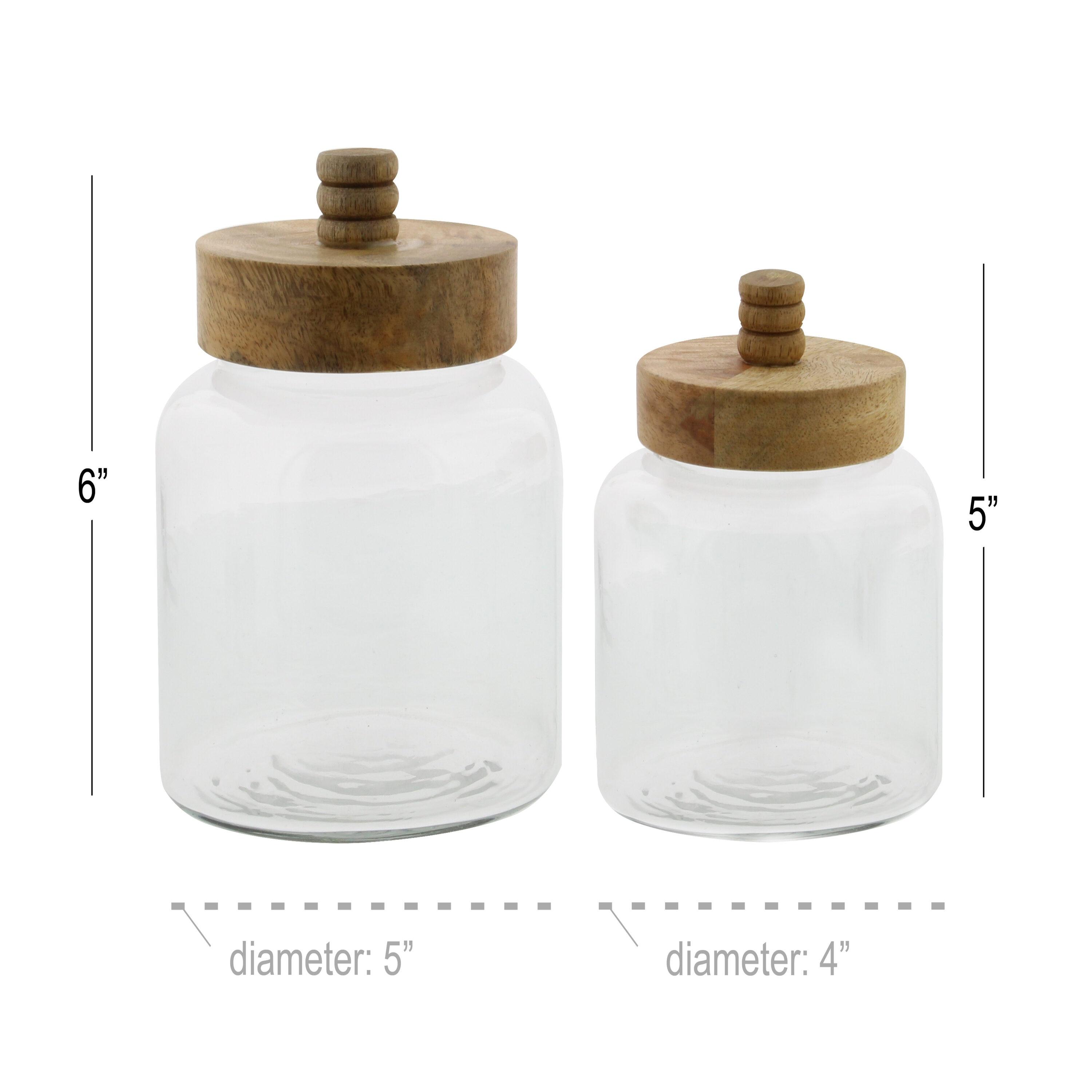 DecMode 5" x 6" Clear Glass Canisters with Wood Lids, 2-Pieces