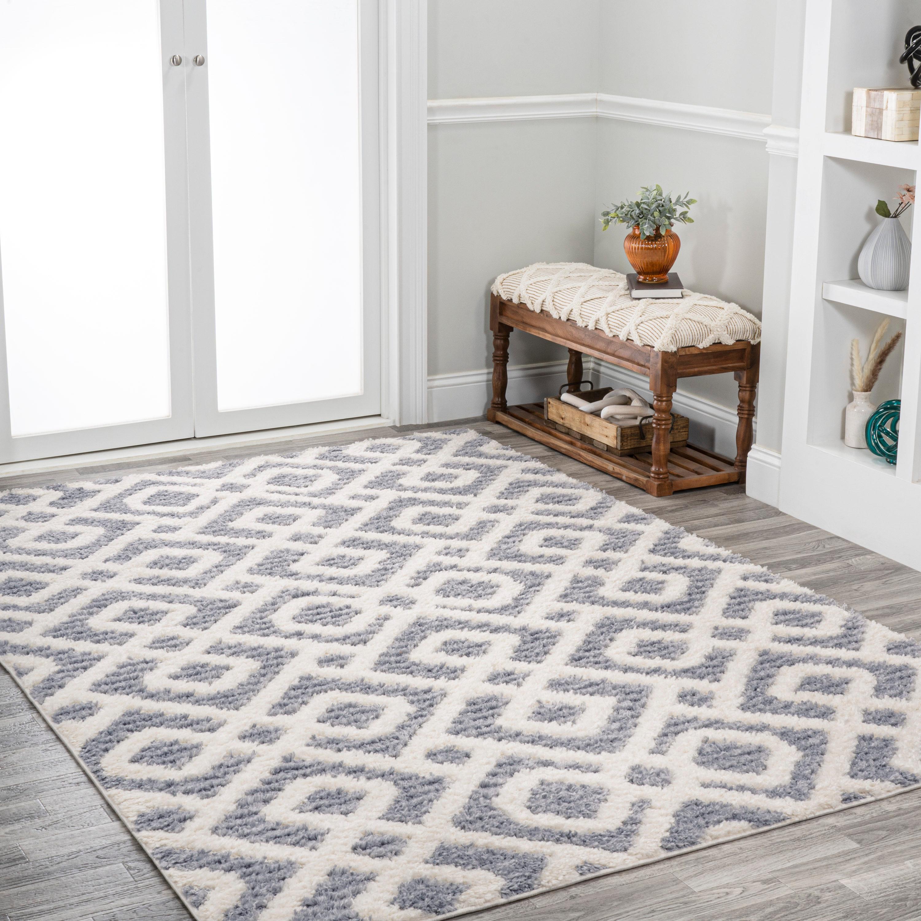 3' x 5' Astrid Retro Trellis High-Low Area Rug, Cream/Gray - JONATHAN Y