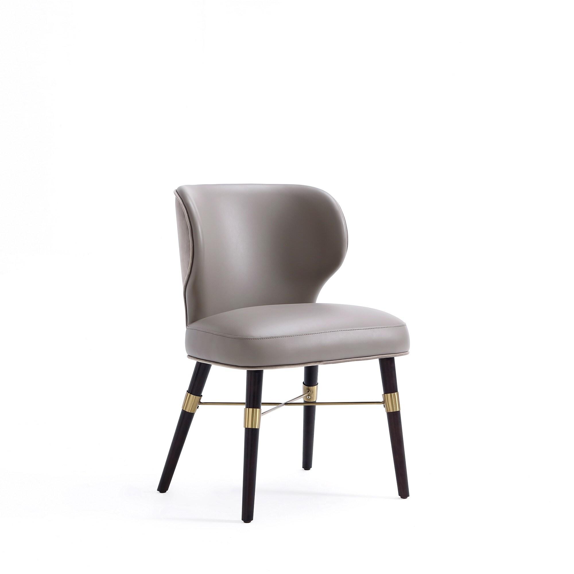 Modern Strine Dining Chair Upholstered in Velvet and Leatherette with Solid Wood Legs in Dark Taupe - Set of 2
