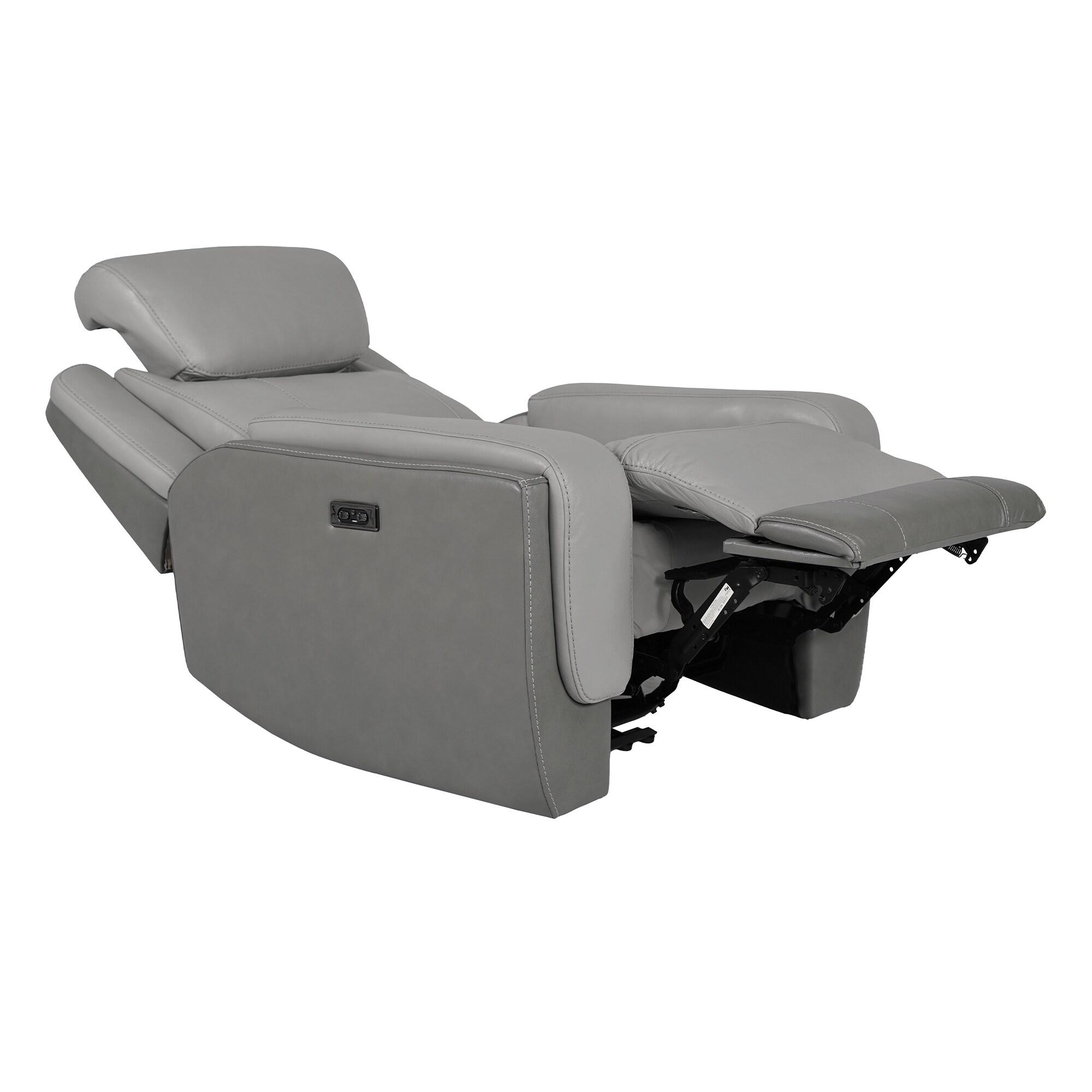 Ebern Designs Juna Zero Gravity Power Recliner Chair With Headrest, Gray Genuine Leather