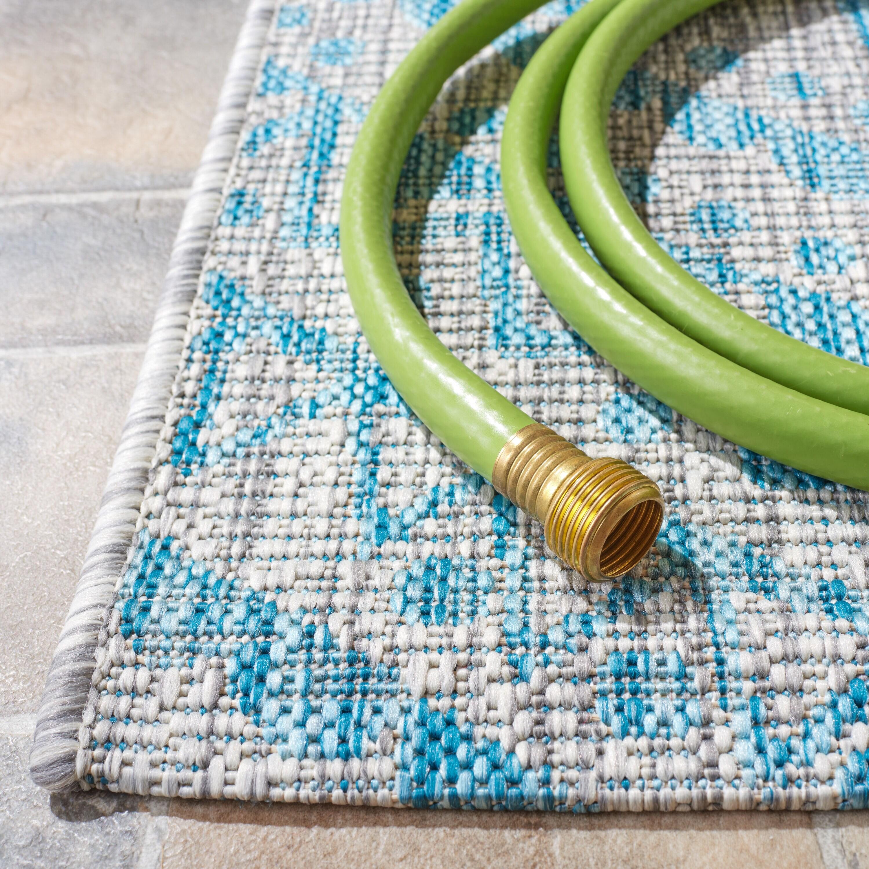 Courtyard CY8734 Power Loomed Indoor and Outdoor Area Rug - Light Grey/Aqua - 5'3"x7'7" - Safavieh
