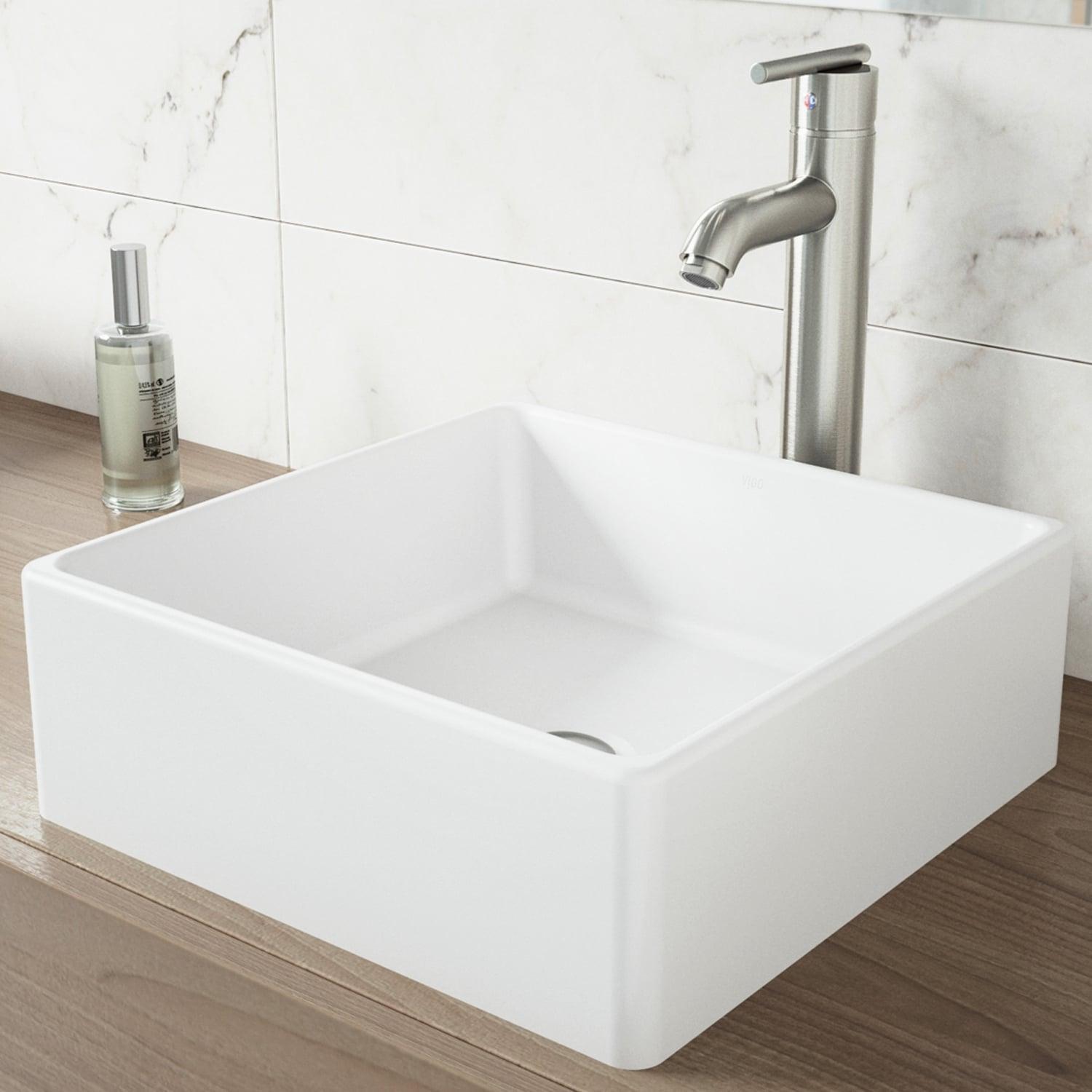 Dianthus 15" L x 15" W x 5" H Matte White Handmade Square Vessel Bathroom Sink