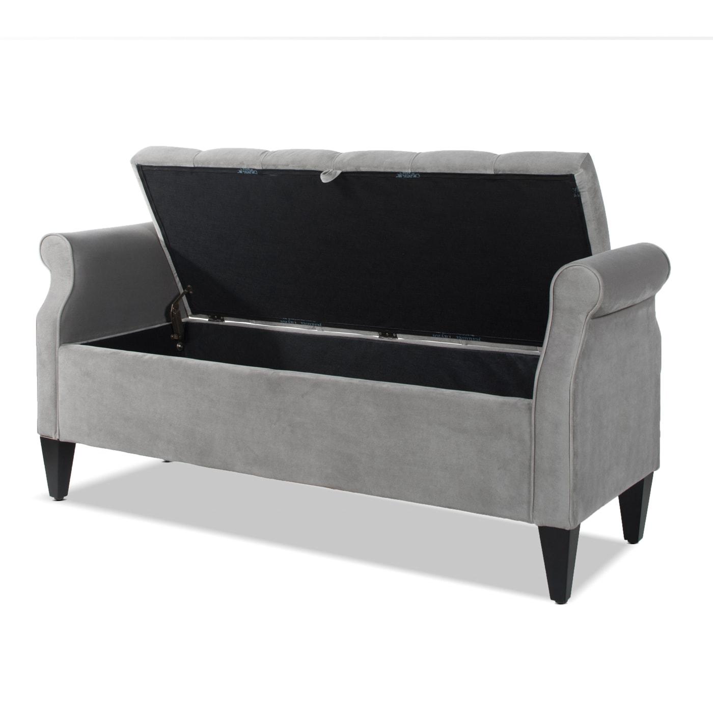 Jacqueline Tufted Roll Arm Storage Bench Grey