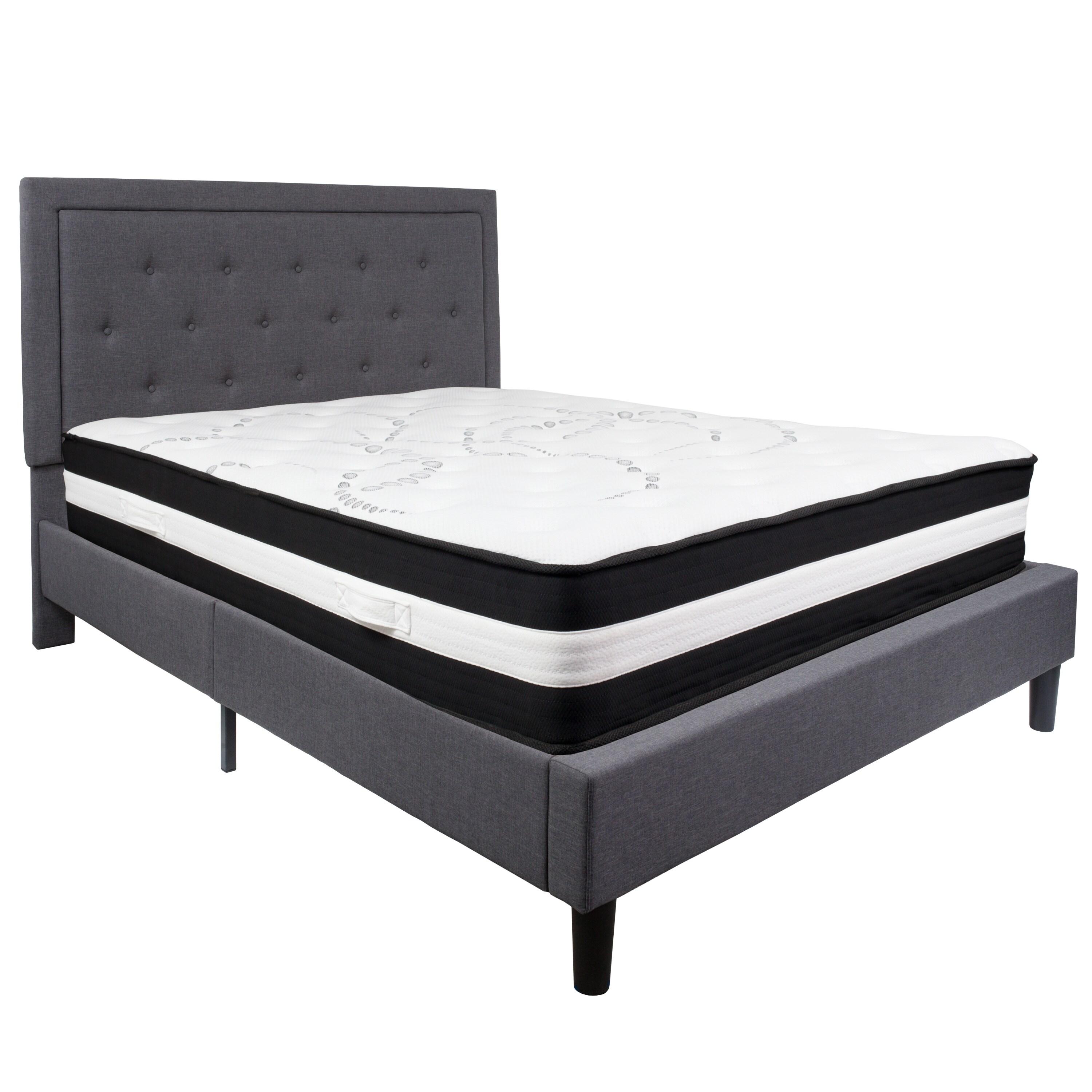 Flash Furniture Roxbury Queen Size Tufted Upholstered Platform Bed in Dark Gray Fabric with Pocket Spring Mattress