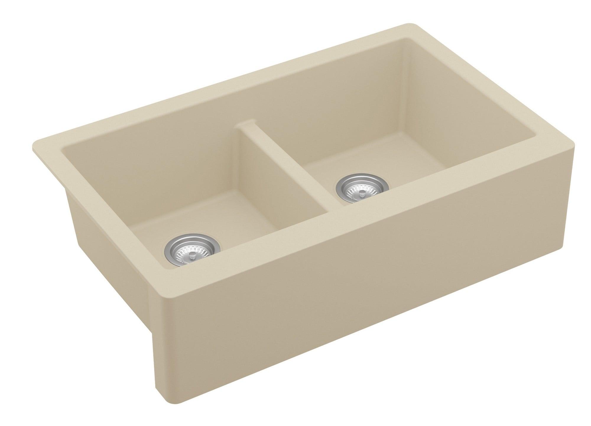 Karran Quartz 34'' X 21-1/4'' 50/50 Double Bowl Farmhouse/Apron Front Kitchen Sink Kit