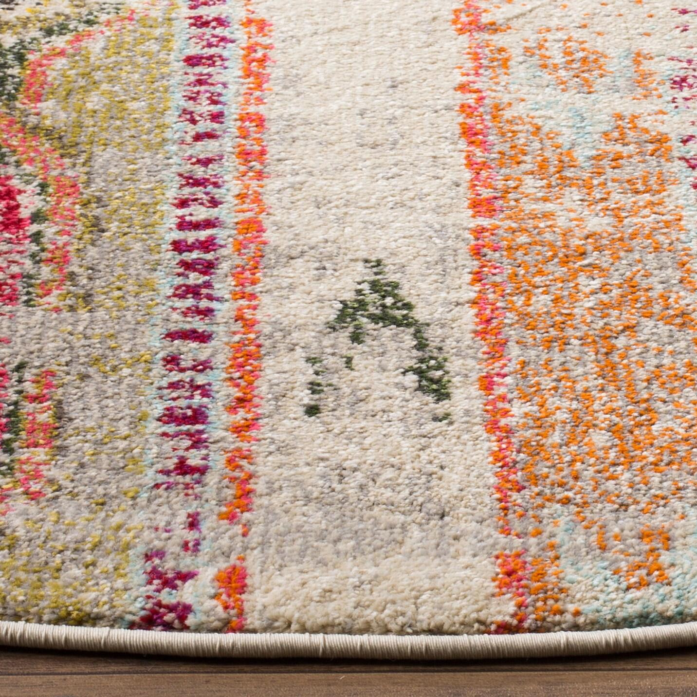 Monaco MNC222 Power Loomed Indoor Accent Rug - Light Grey/Multi - 4' Round - Safavieh