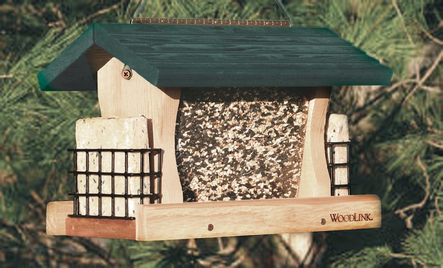 WoodLink Large Cedar Bird Feeder with Suet Cages - Wood Platform Feeder for Woodpeckers