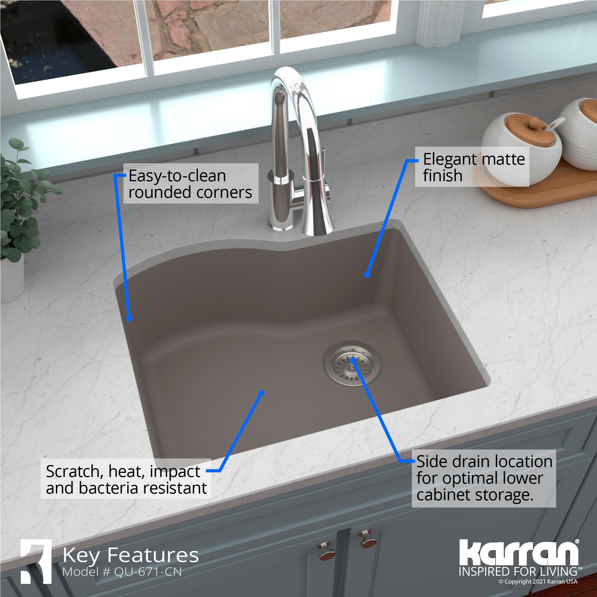 Karran Undermount Quartz Composite 24'' X 20-3/4'' Single Bowl Kitchen Sink