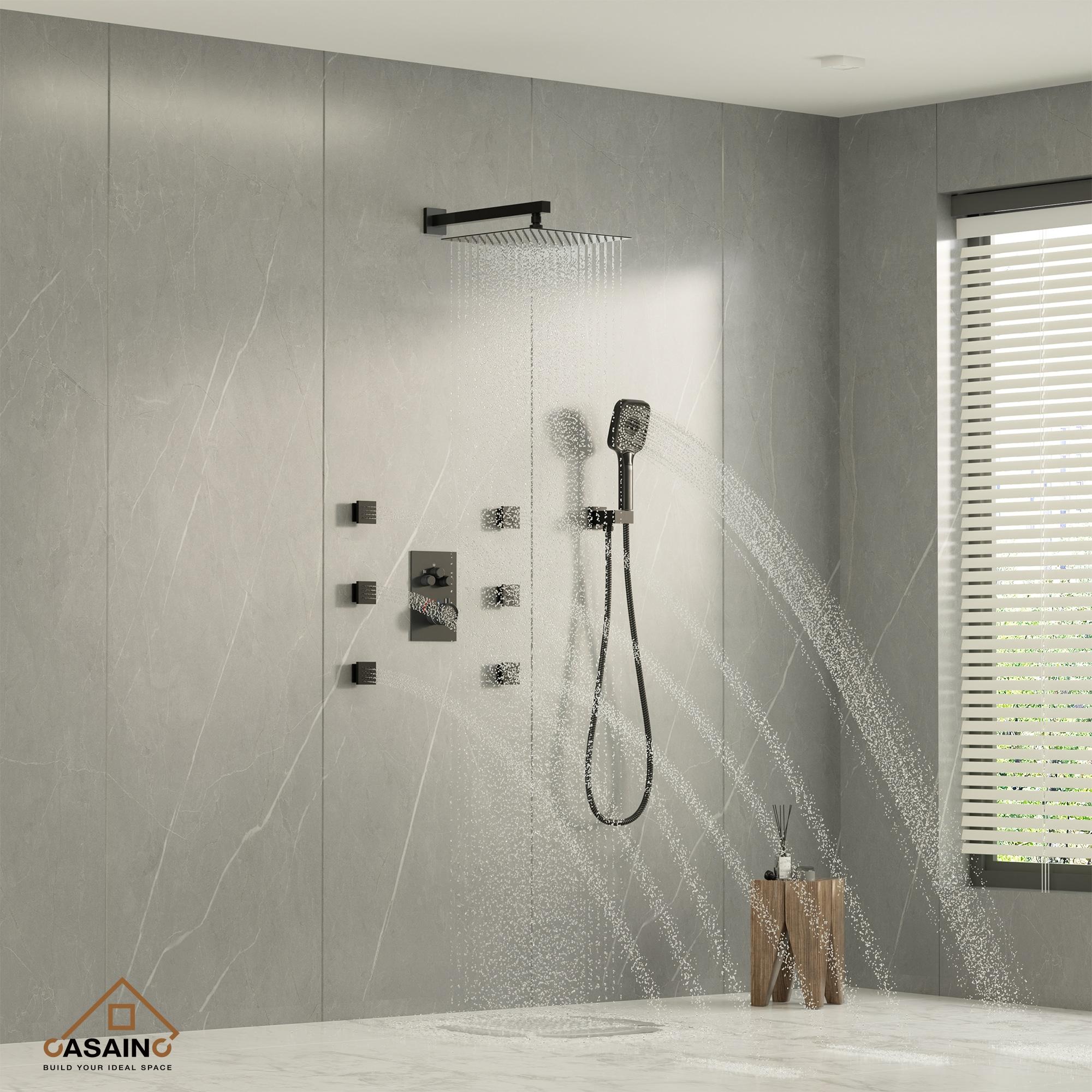 Rainfall Symphony 12inch 3-Function Dual Shower Head Thermostatic Shower System with 3 Sprays Handheld