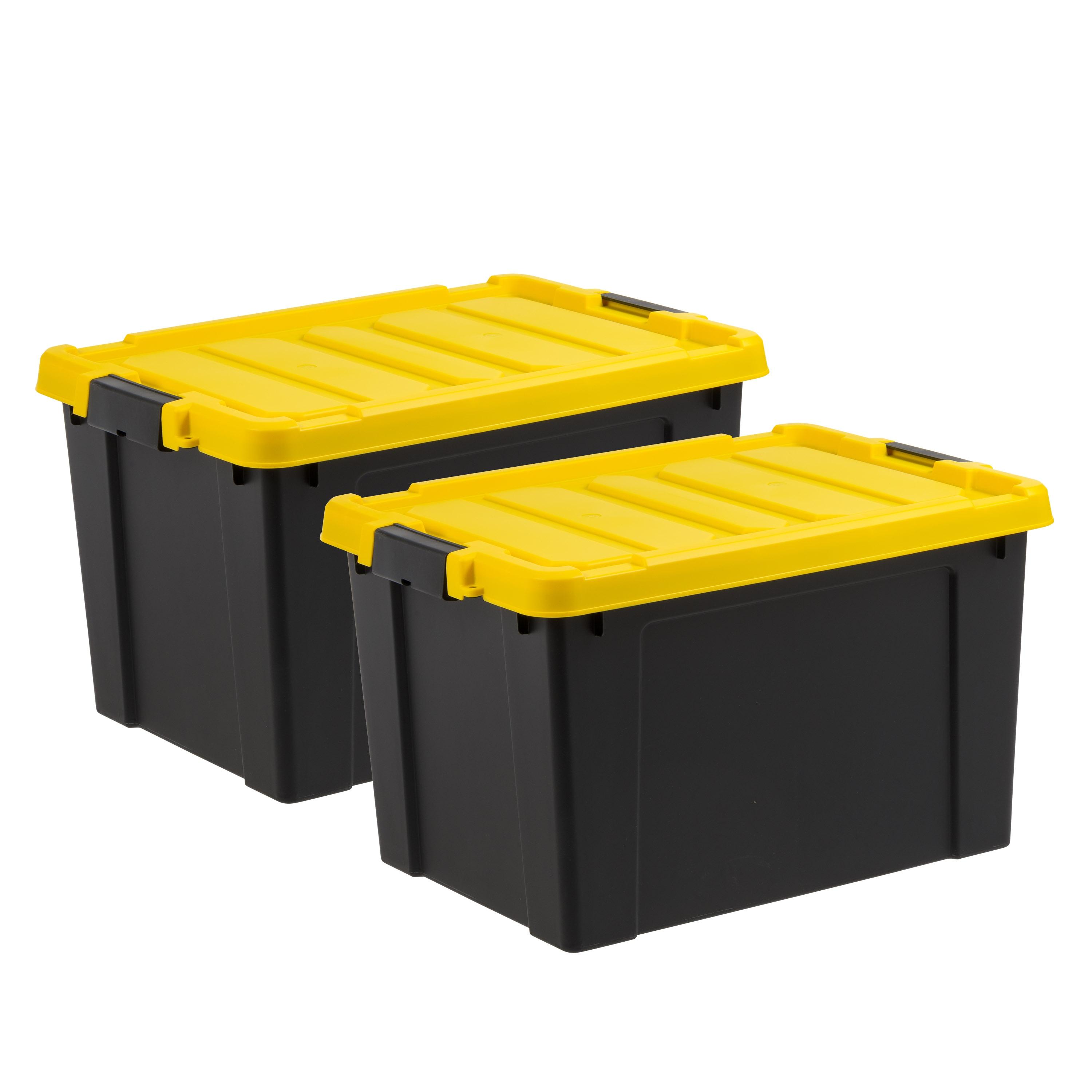 Iris 80 Qt./20 Gal. Heavy-duty Stackable Storage Tote in Black with Yellow Lid (Set of 2)