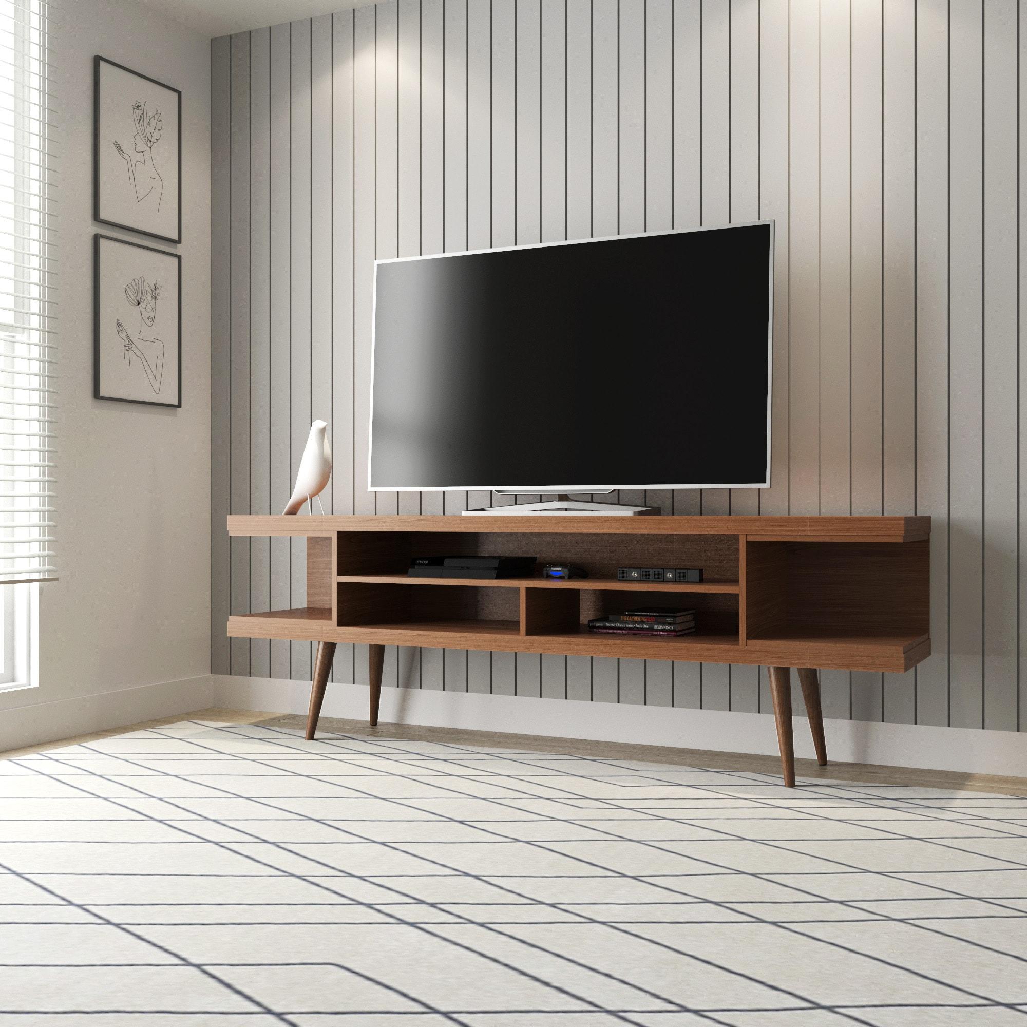 Maple Cream Mid-Century Modern TV Stand with Graduated Legs