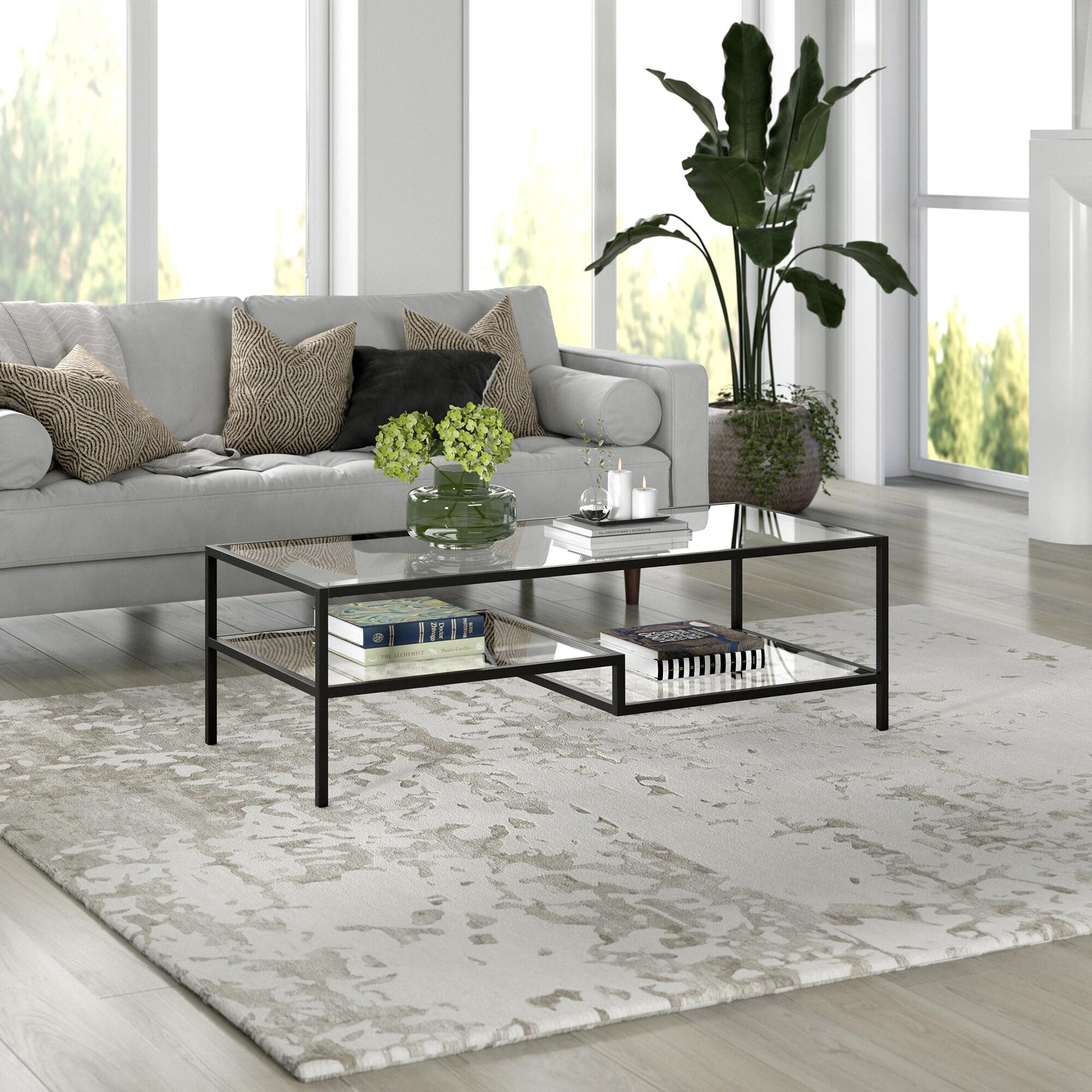 Evelyn&Zoe Lovett 54" Wide Rectangular Coffee Table in Blackened Bronze