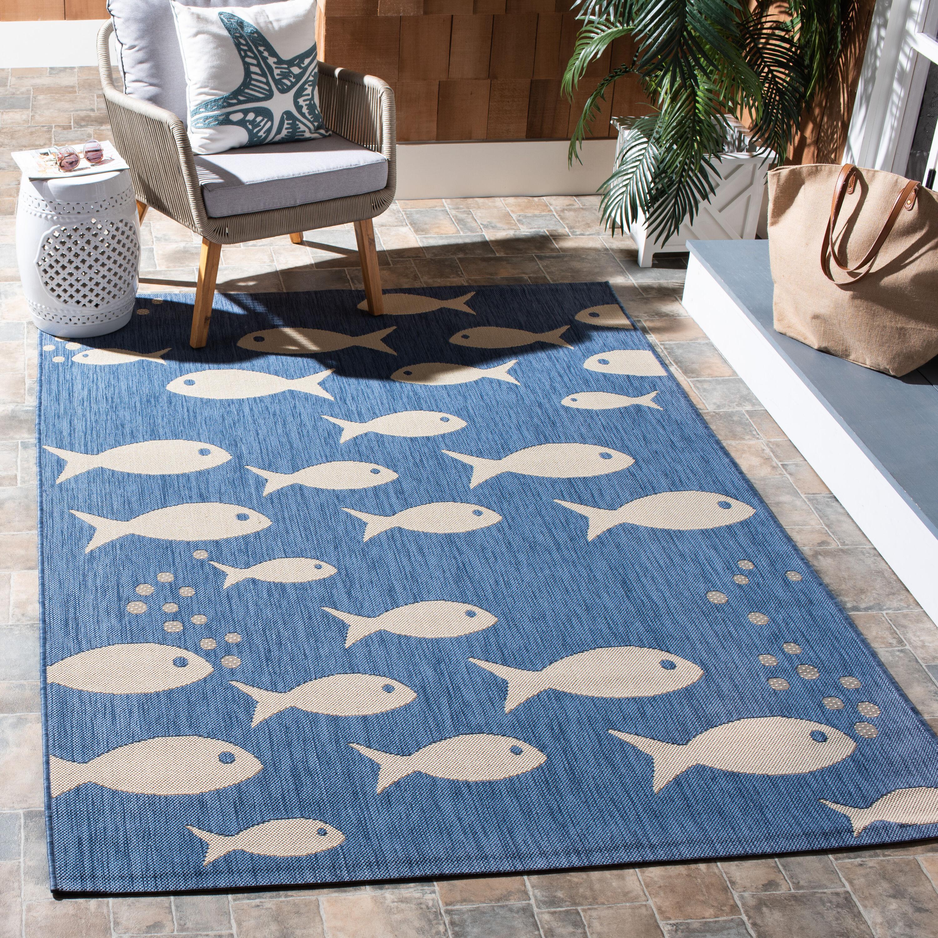 Courtyard CY6012 Power Loomed Indoor/Outdoor Area Rug - Blue/Beige - 4'x5'7" - Safavieh.