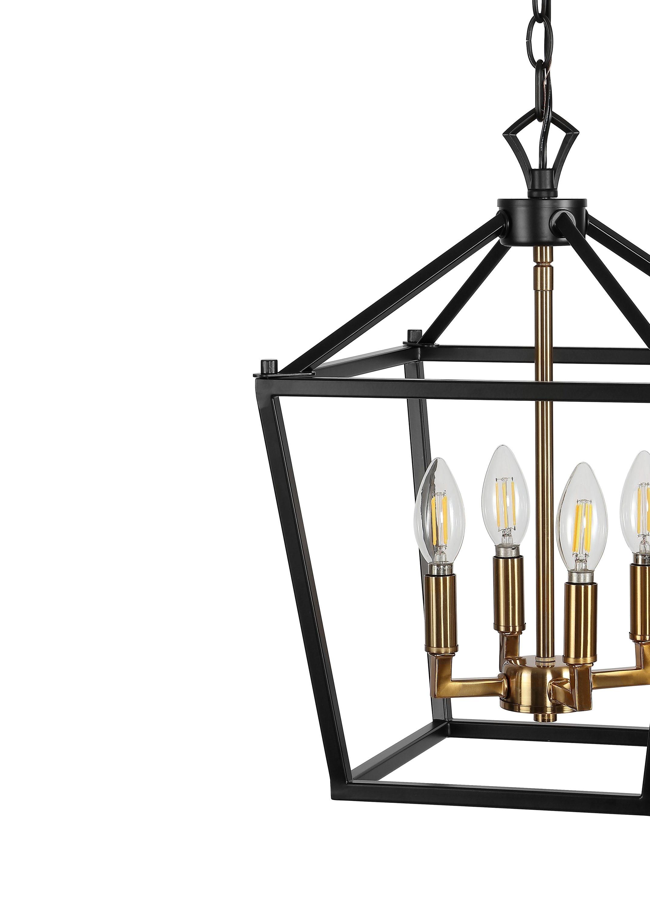 Pagoda 12" 4-Bulb Lantern Metal LED Pendant, Oil Rubbed Bronze/Brass Gold