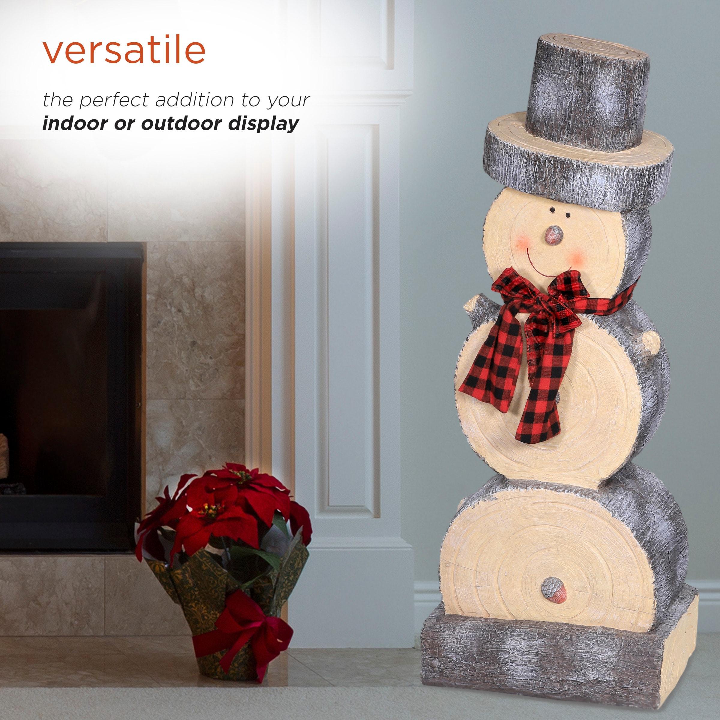 Alpine Corporation 16" x 9" x 38" Wooden Snowman Holiday Statue, Brown/Tan