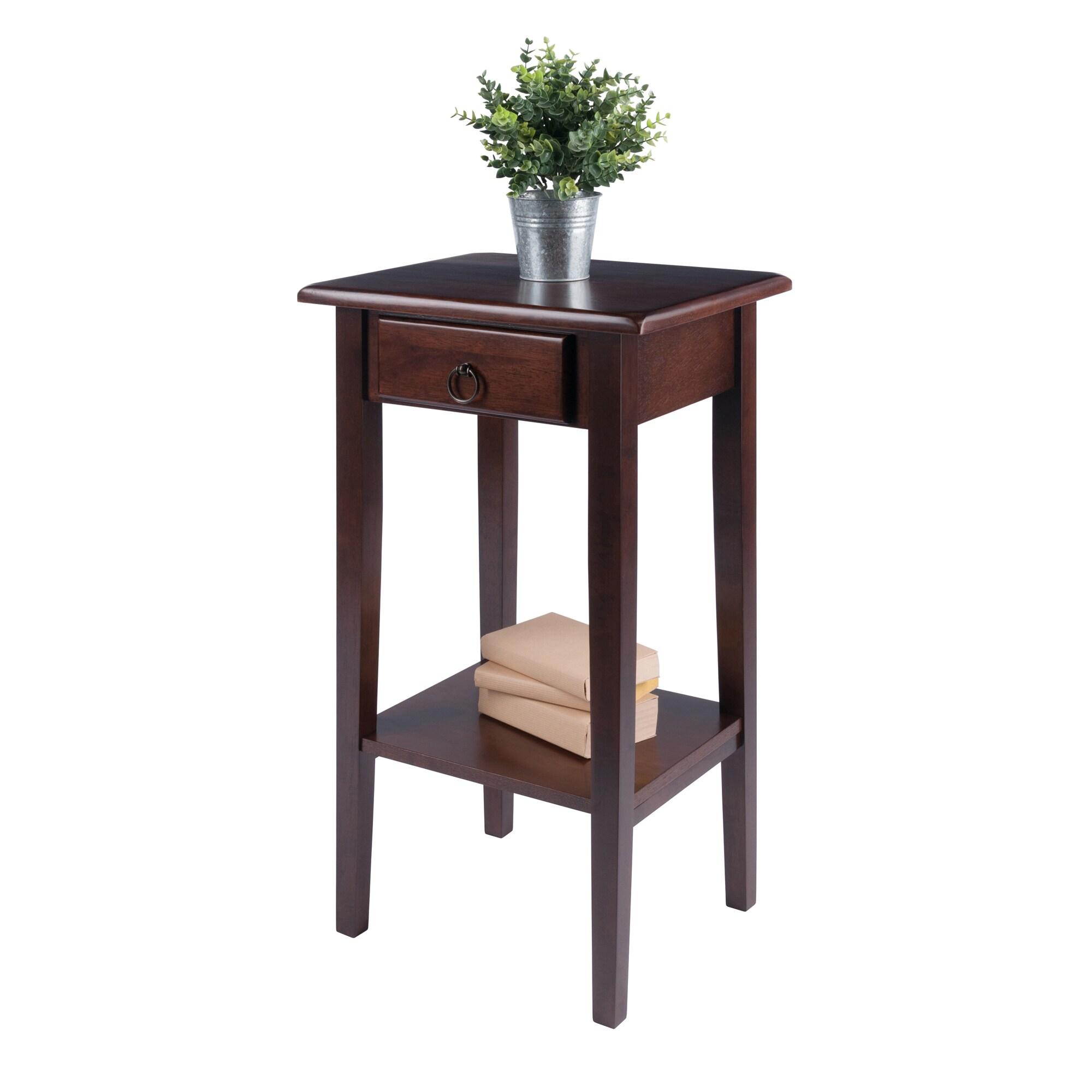 Regalia Accent Table with Drawer, Shelf - Antique Walnut - Winsome: Small Telephone Stand, Occasional Storage
