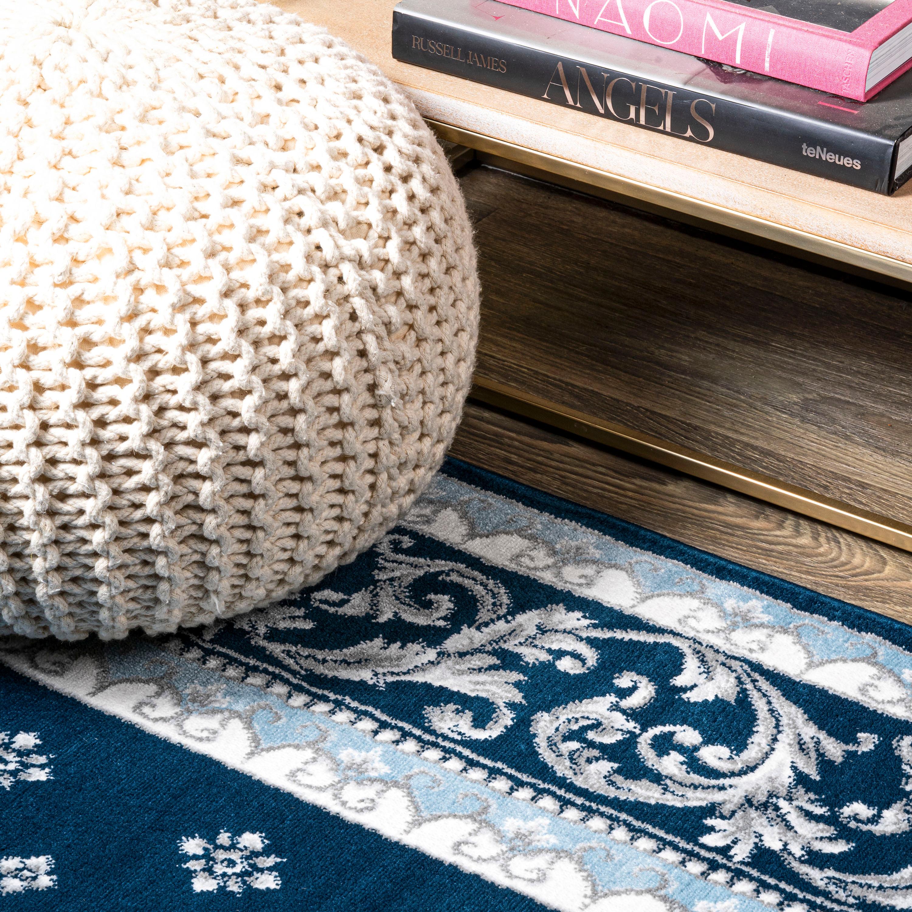 3'x 5' Acanthus French Border Area Rug, Navy/Blue - JONATHAN Y