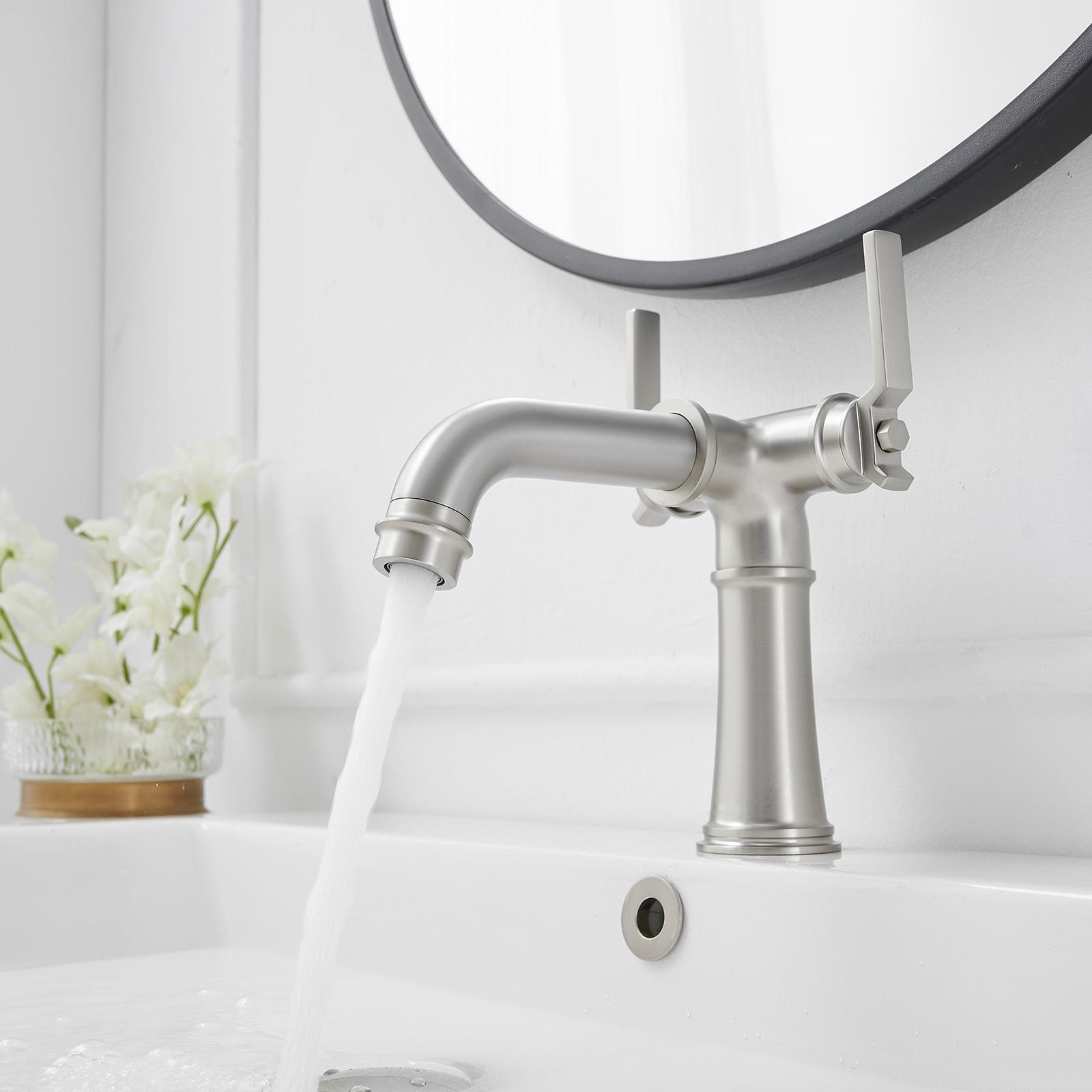BWE Double Handle Industrial Style Bathroom Faucet Lavatory Mixer Tap Commercial Vanity