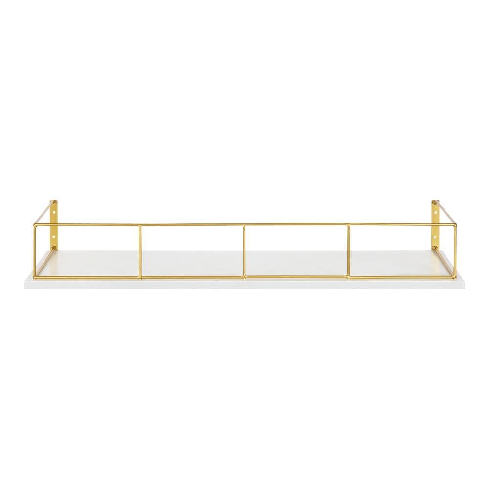 Kate and Laurel Benbrook Wood Shelf, 24" x 8", White and Gold, Modern Glam Storage Shelf