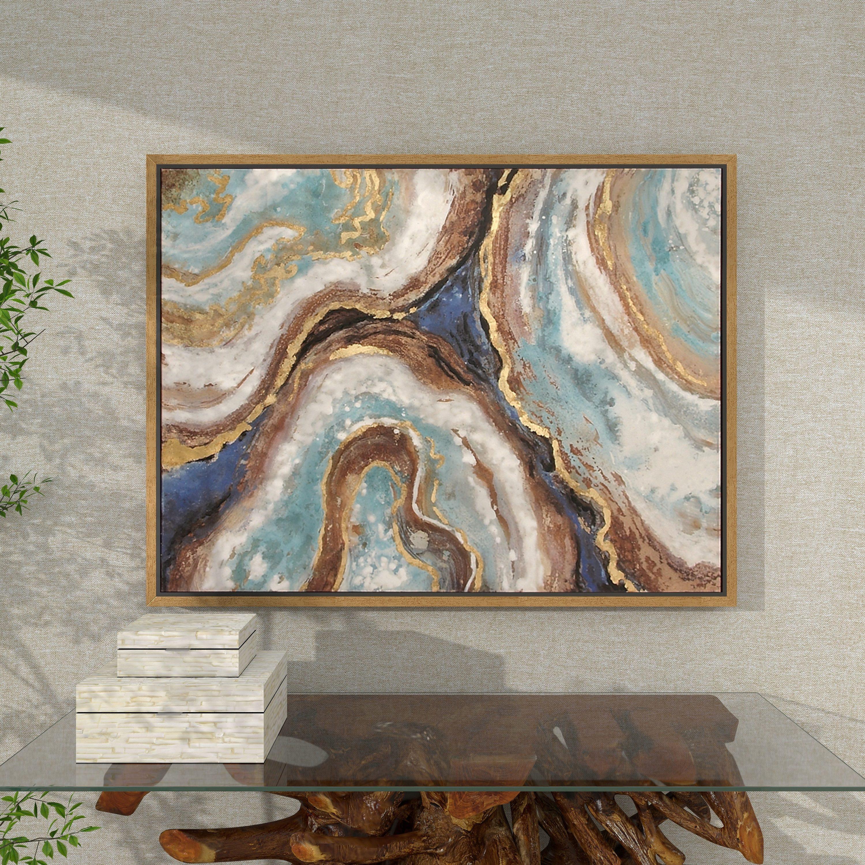 Canvas Geode Enlarge Slice Framed Wall Art Gold - Olivia & May: Hand Painted, Glam Style Decor, 36x47"