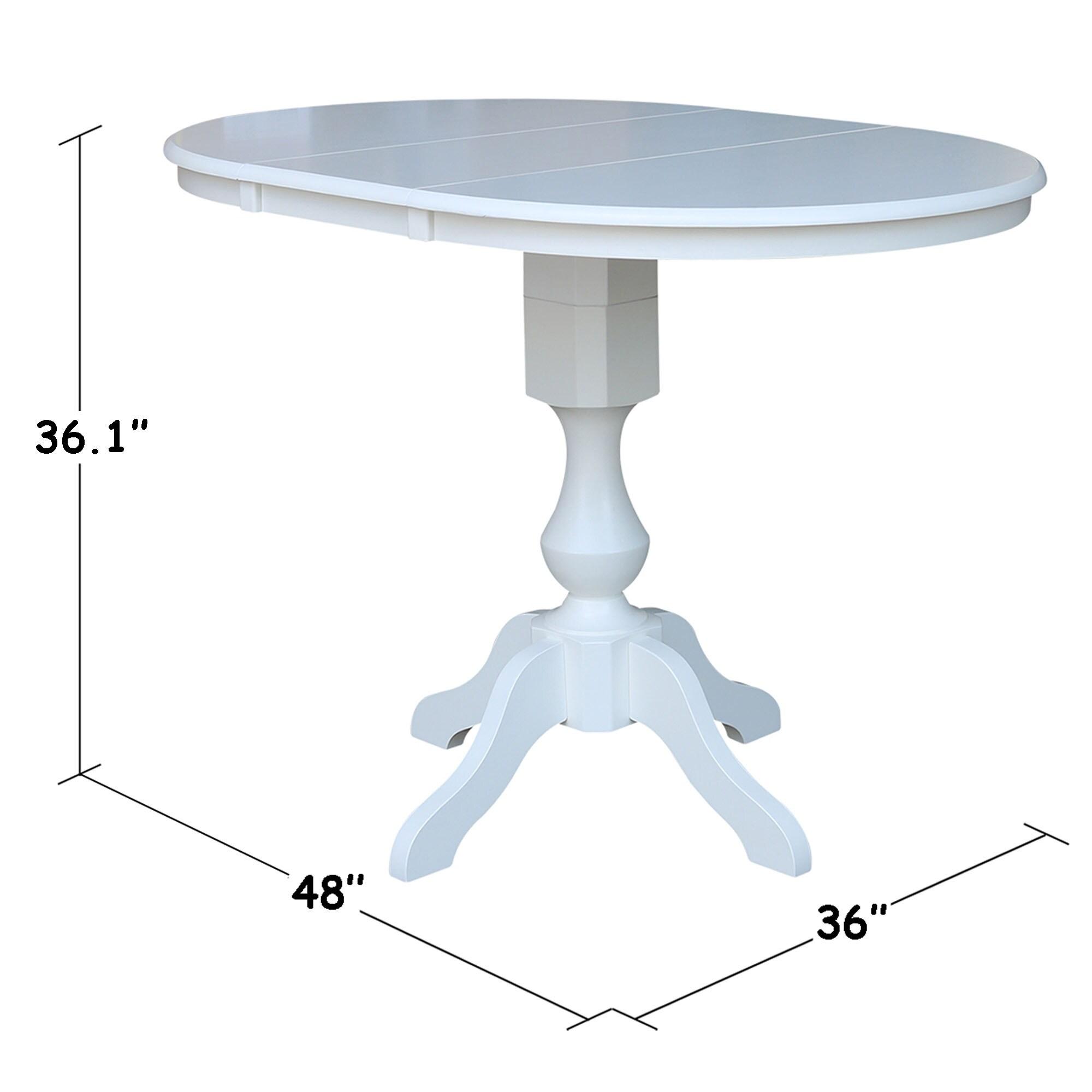 36" Round Top Counter Height Table with 12" Leaf - White