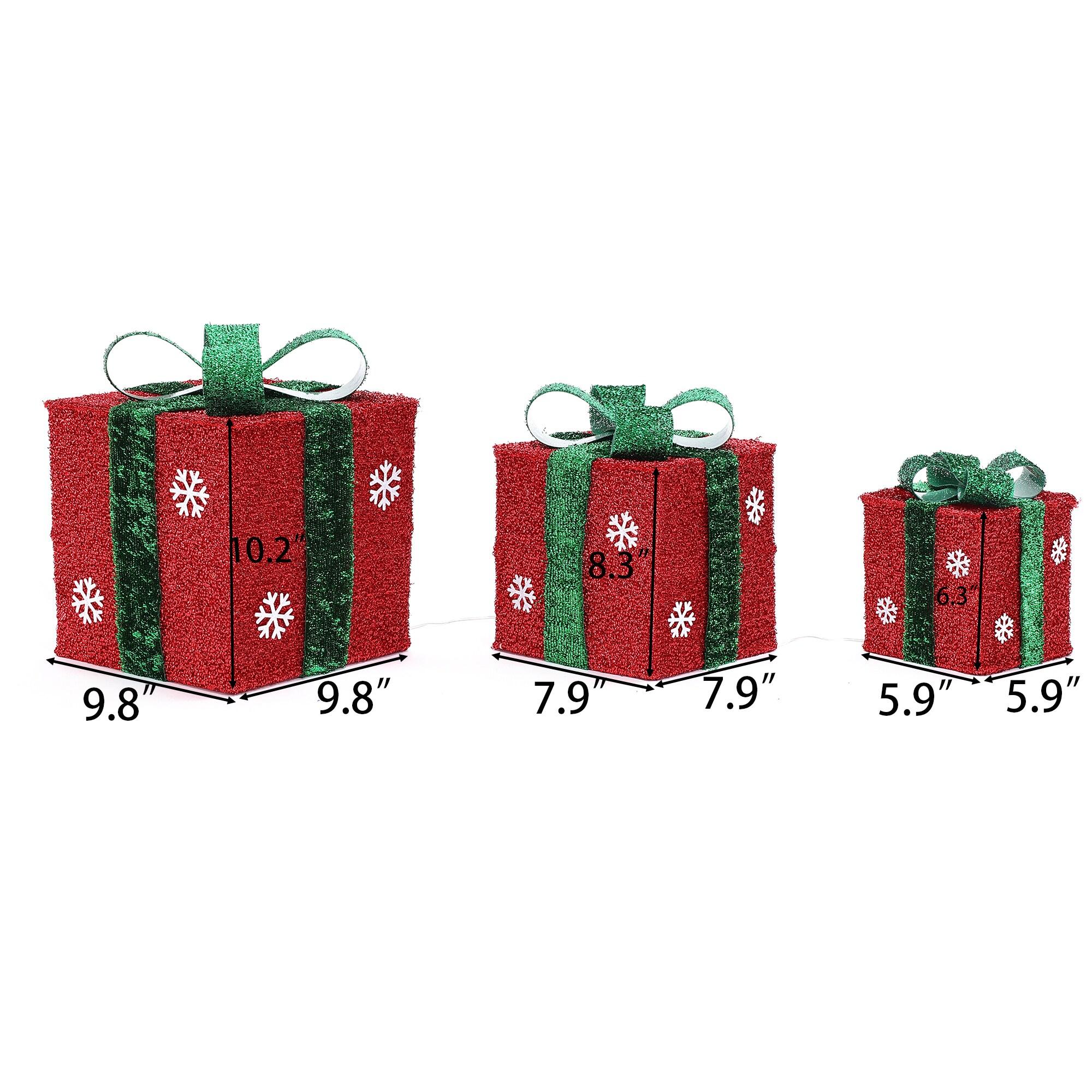 LuxenHome Set of 3 Red and Green Presents with Bows Lighted LED Indoor Outdoor Holiday Decoration
