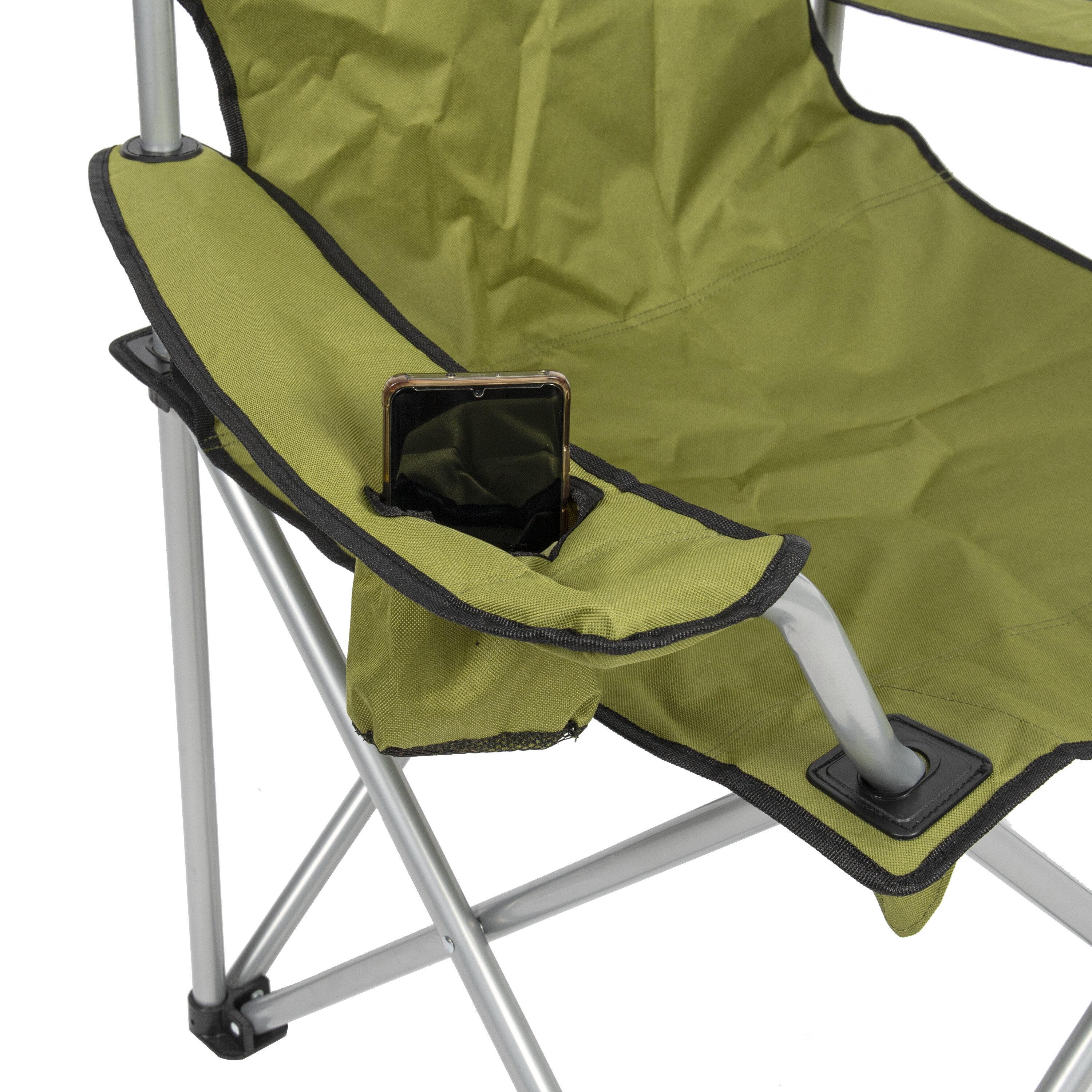 Rio Brands Camp & Go Heavy-Duty Folding Quad Outdoor Camping Chair, Portable Folding Camp Chair with Wide Seat, Cup Holders, and Carry Bag