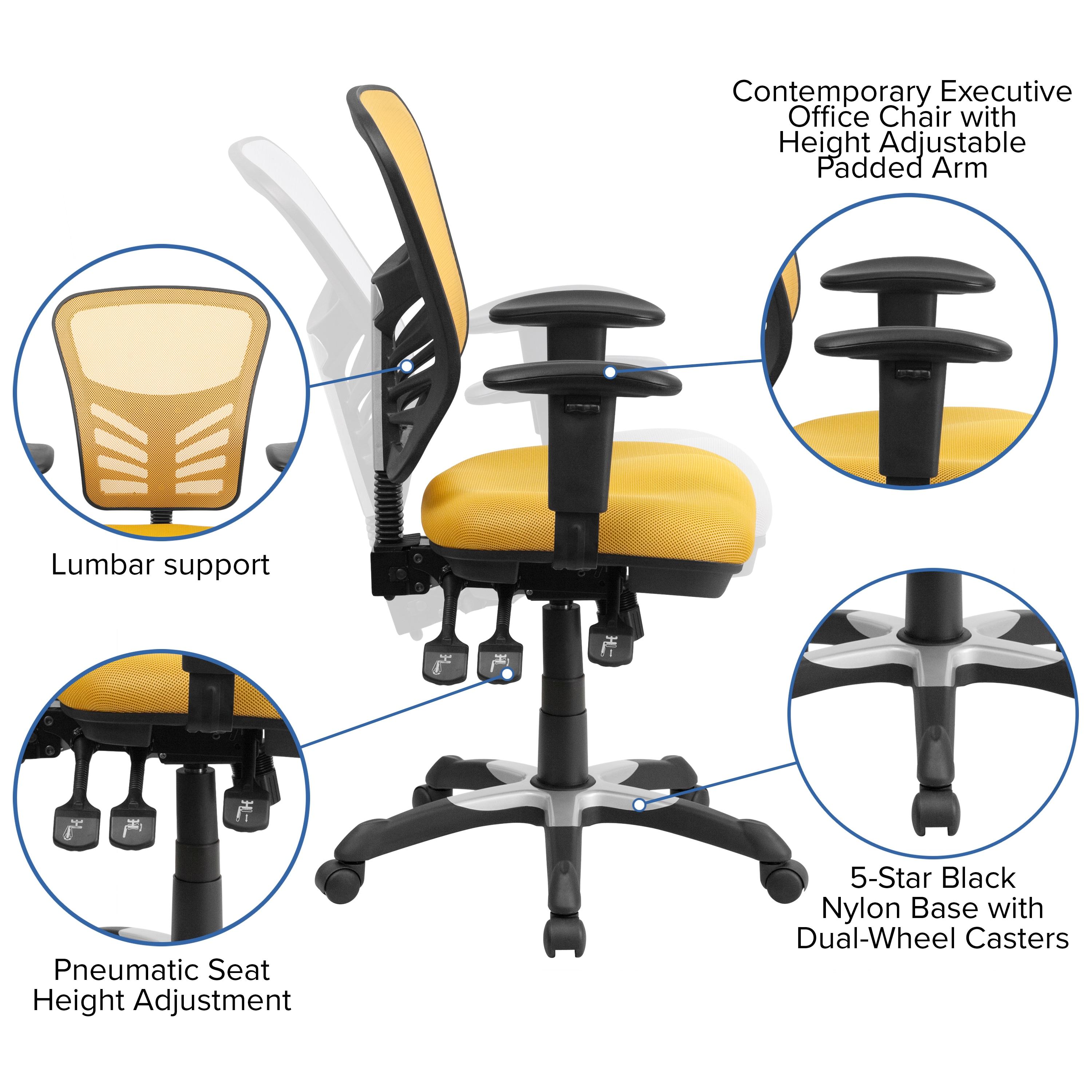 Flash Furniture Nicholas Mid-Back Yellow-Orange Mesh Multifunction Executive Swivel Ergonomic Office Chair with Adjustable Arms